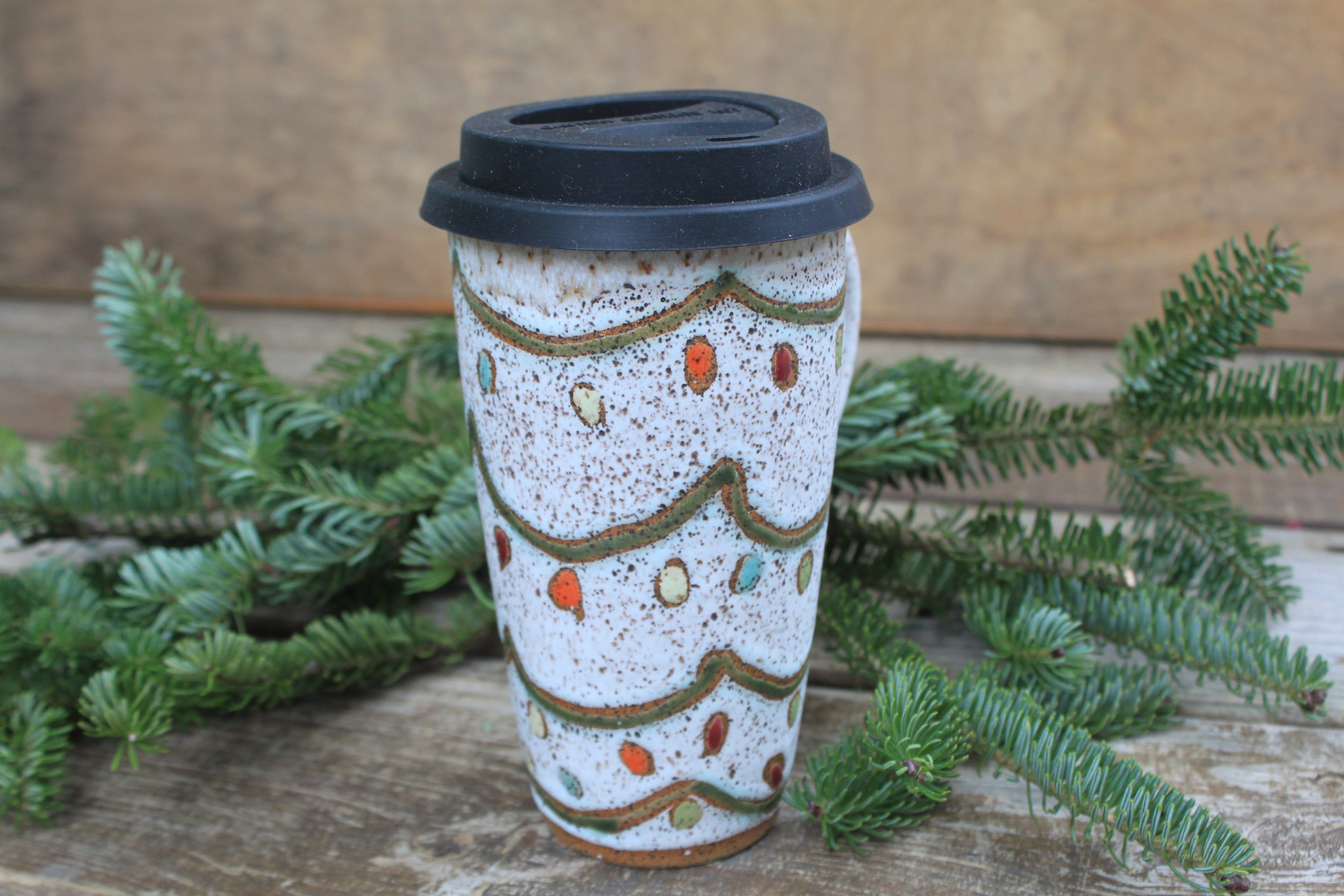 Twinkly Lights Handled Travel Mug, 18 oz