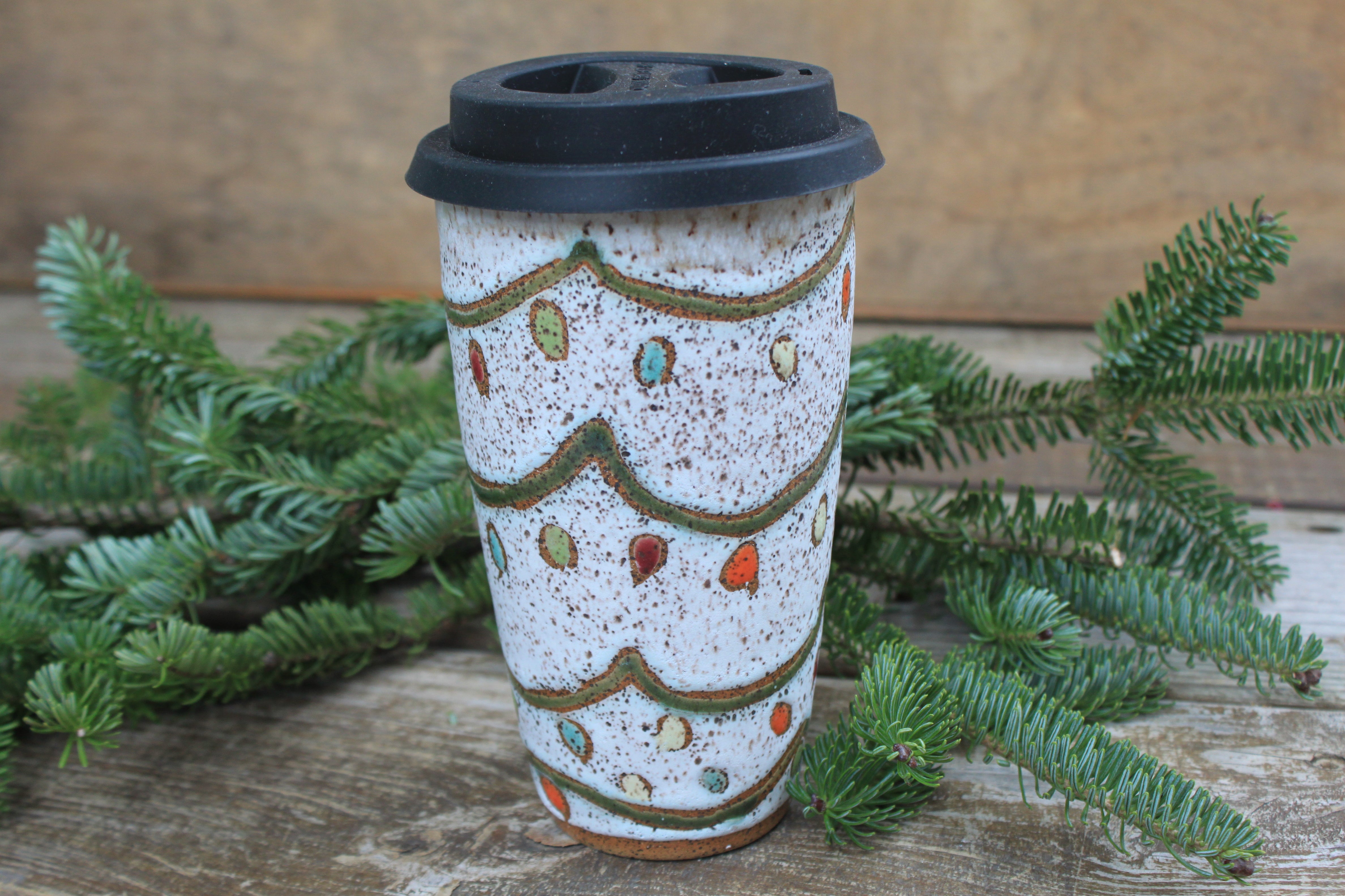 Twinkly Lights Handled Travel Mug, 18 oz