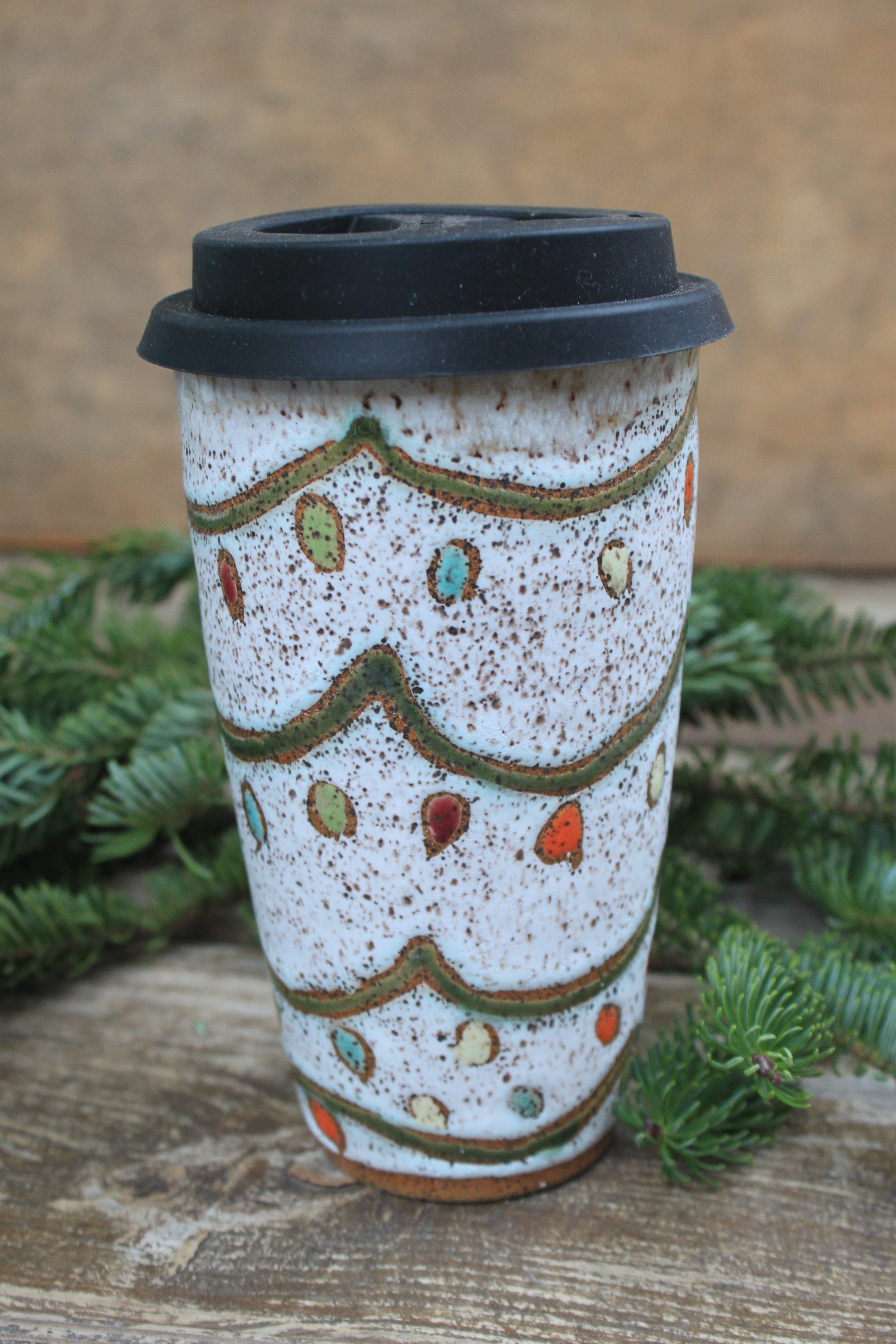 Twinkly Lights Handled Travel Mug, 18 oz