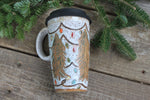 Load image into Gallery viewer, Twinkly Lights and Large Evergreens Handled Travel Mug, 17 oz
