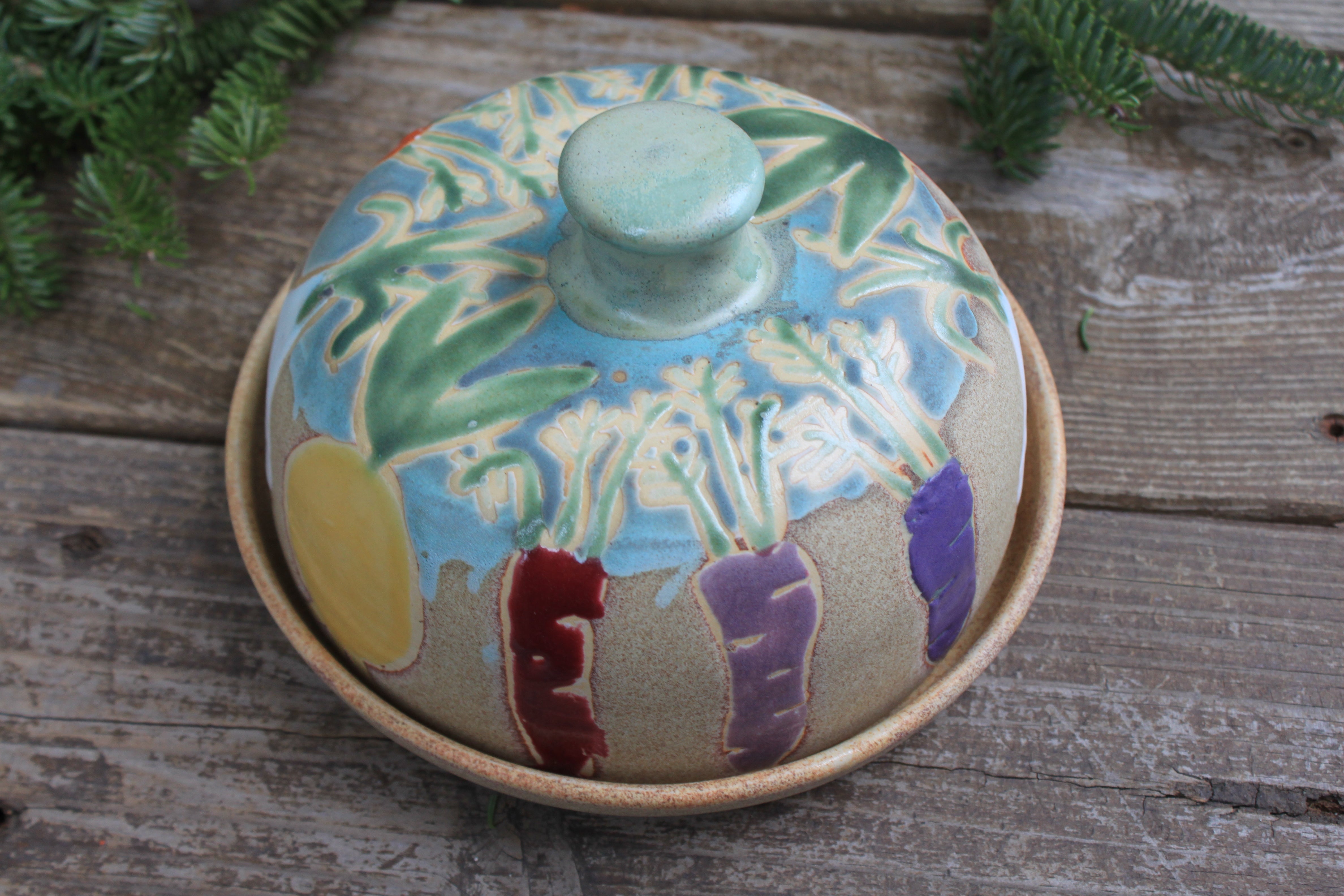 Root for Vegetables Rainbow Lidded (Butter) Dish