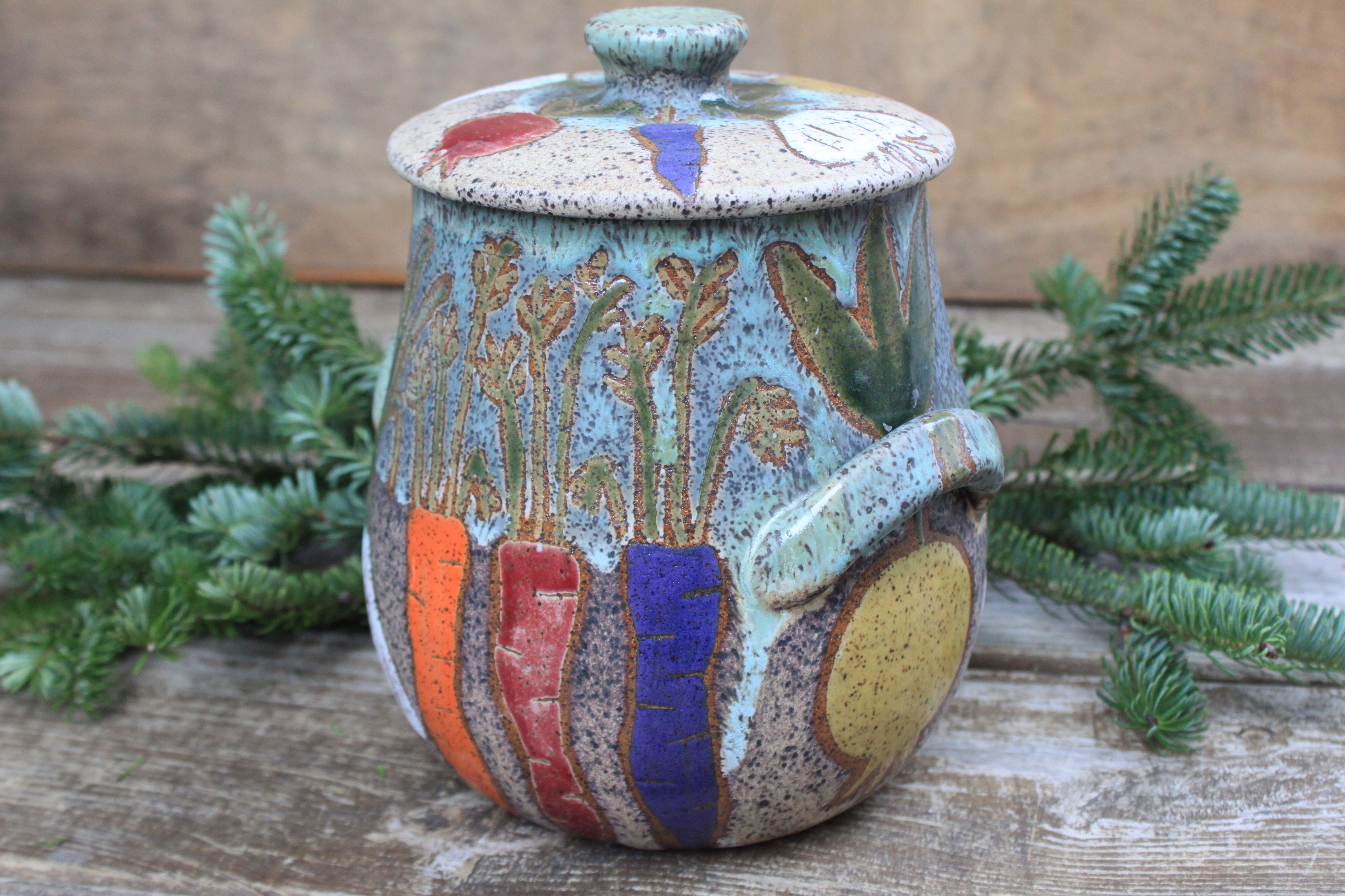 Root for Vegetables Rainbow Large Lidded Jar