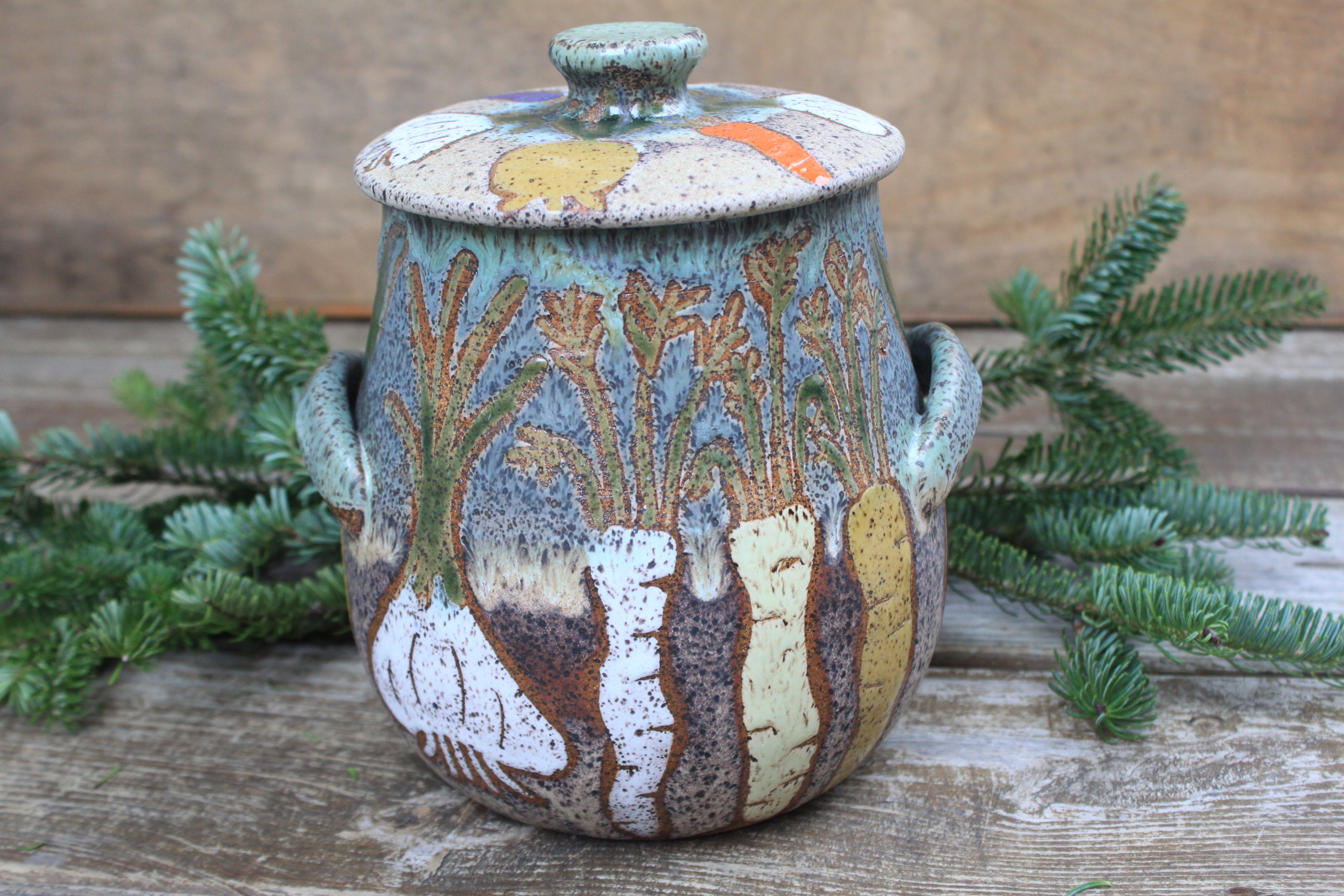 Root for Vegetables Rainbow Large Lidded Jar