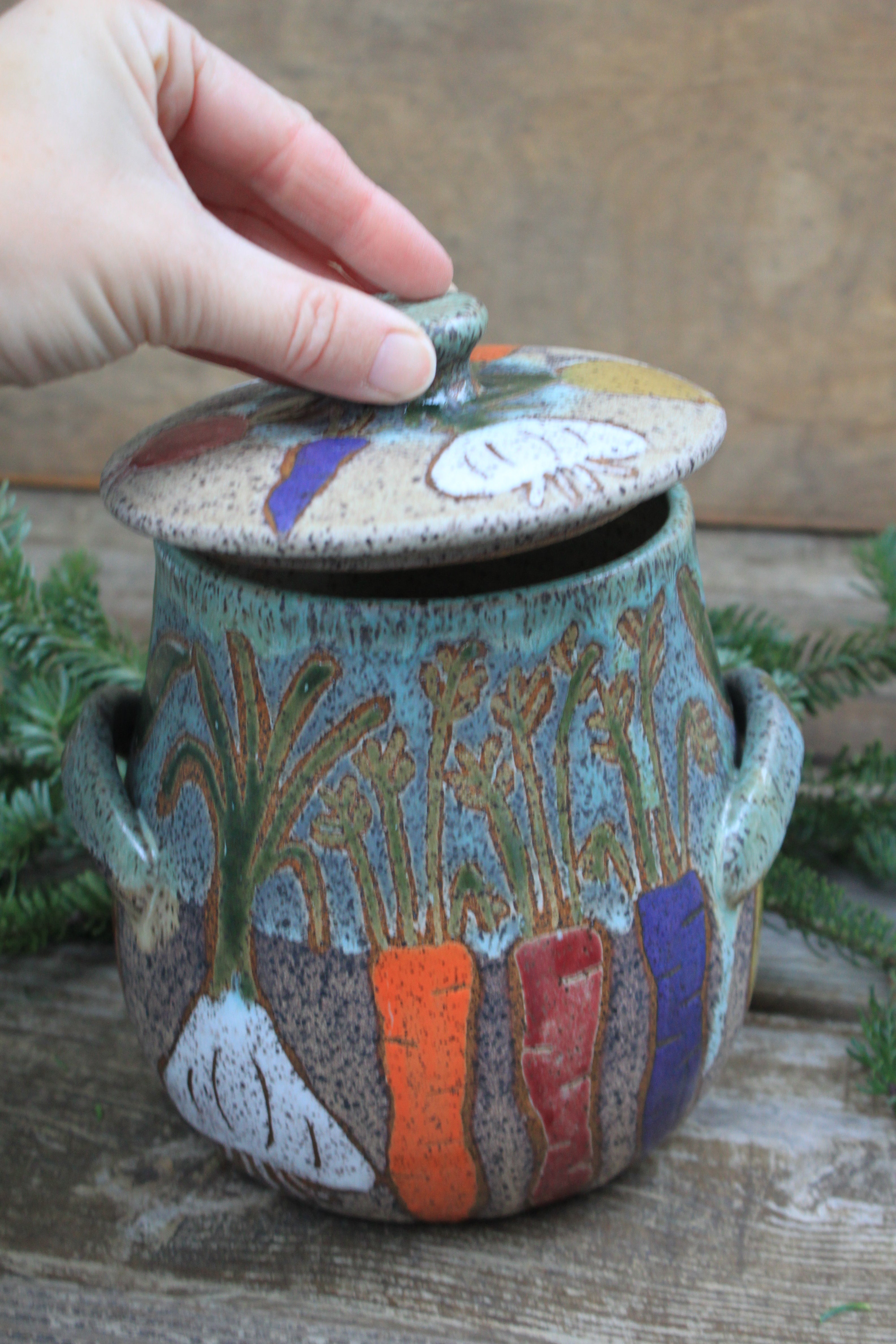 Root for Vegetables Rainbow Large Lidded Jar