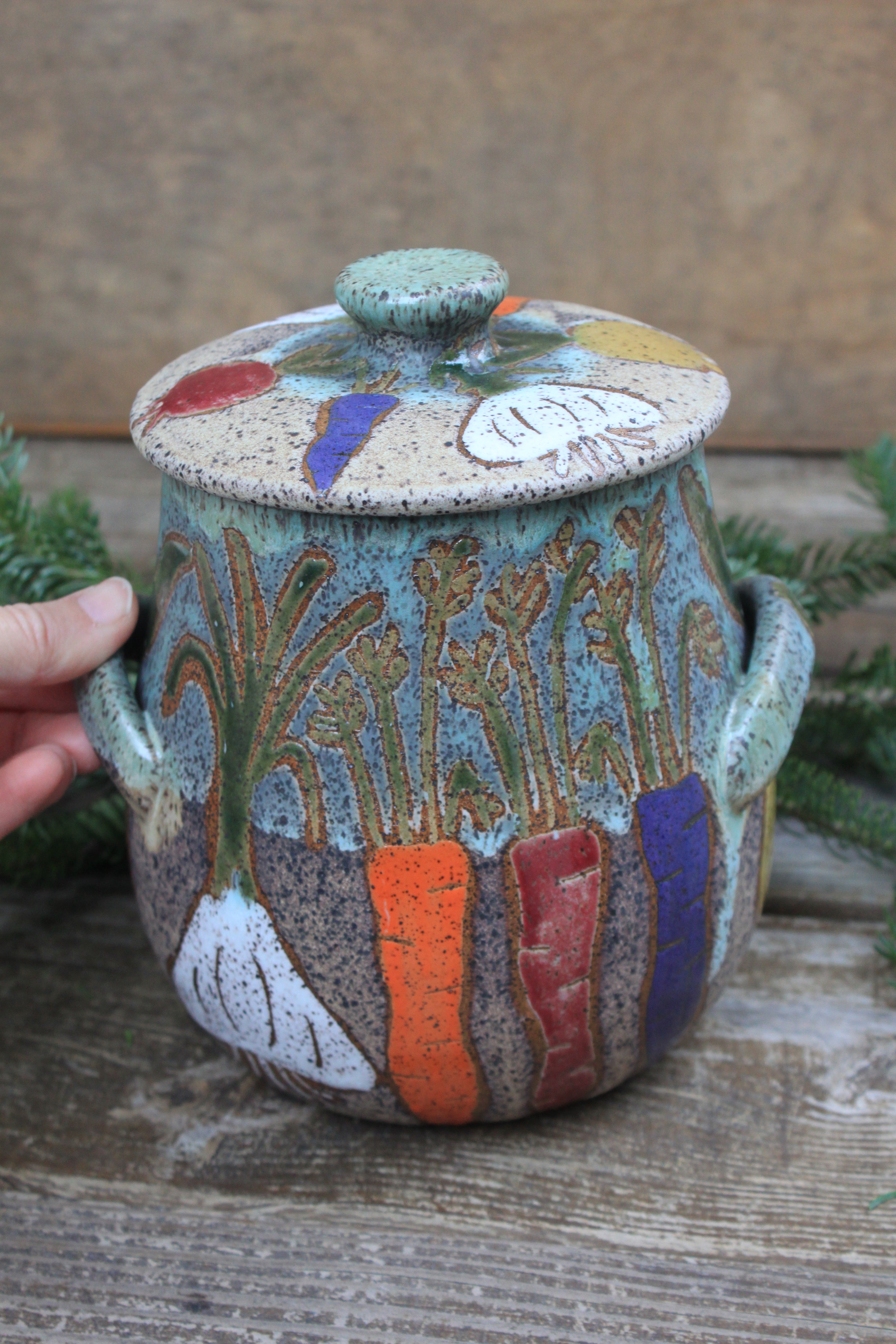 Root for Vegetables Rainbow Large Lidded Jar