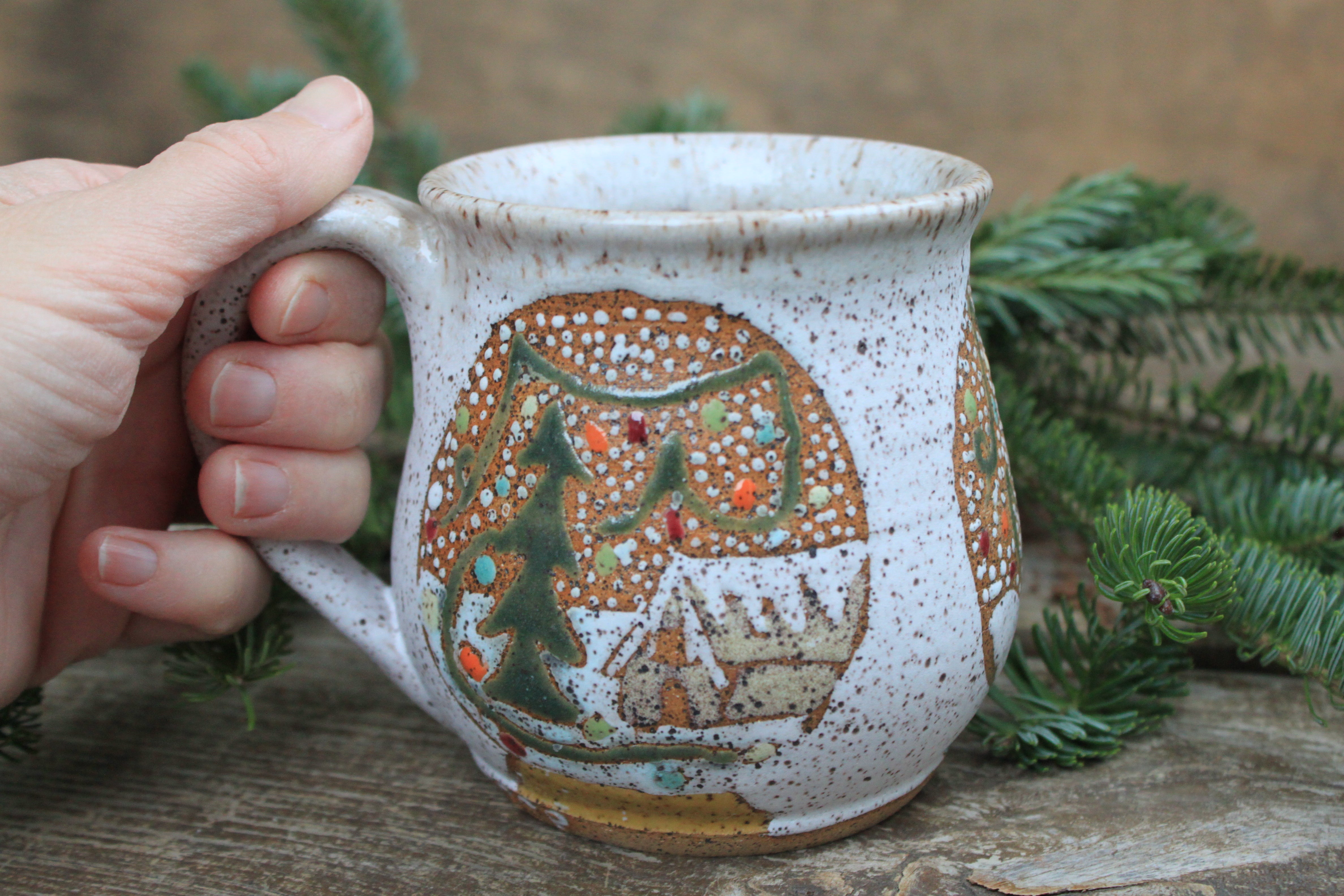 Festive Cabin Snow Globe Dreams Mug, 18 oz