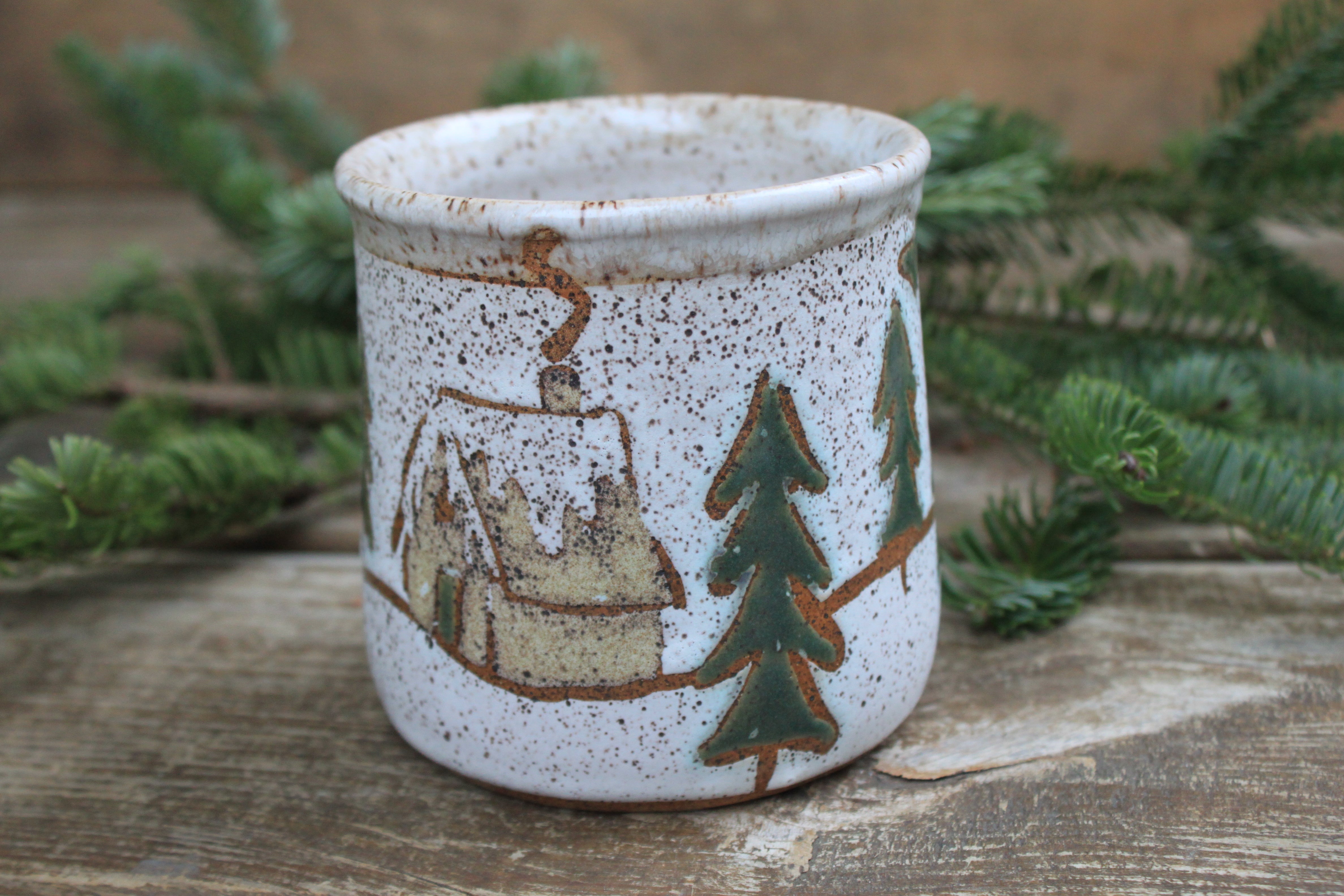 Snowy Cabin in Evergreen and Holly Grove Mug, 19 oz