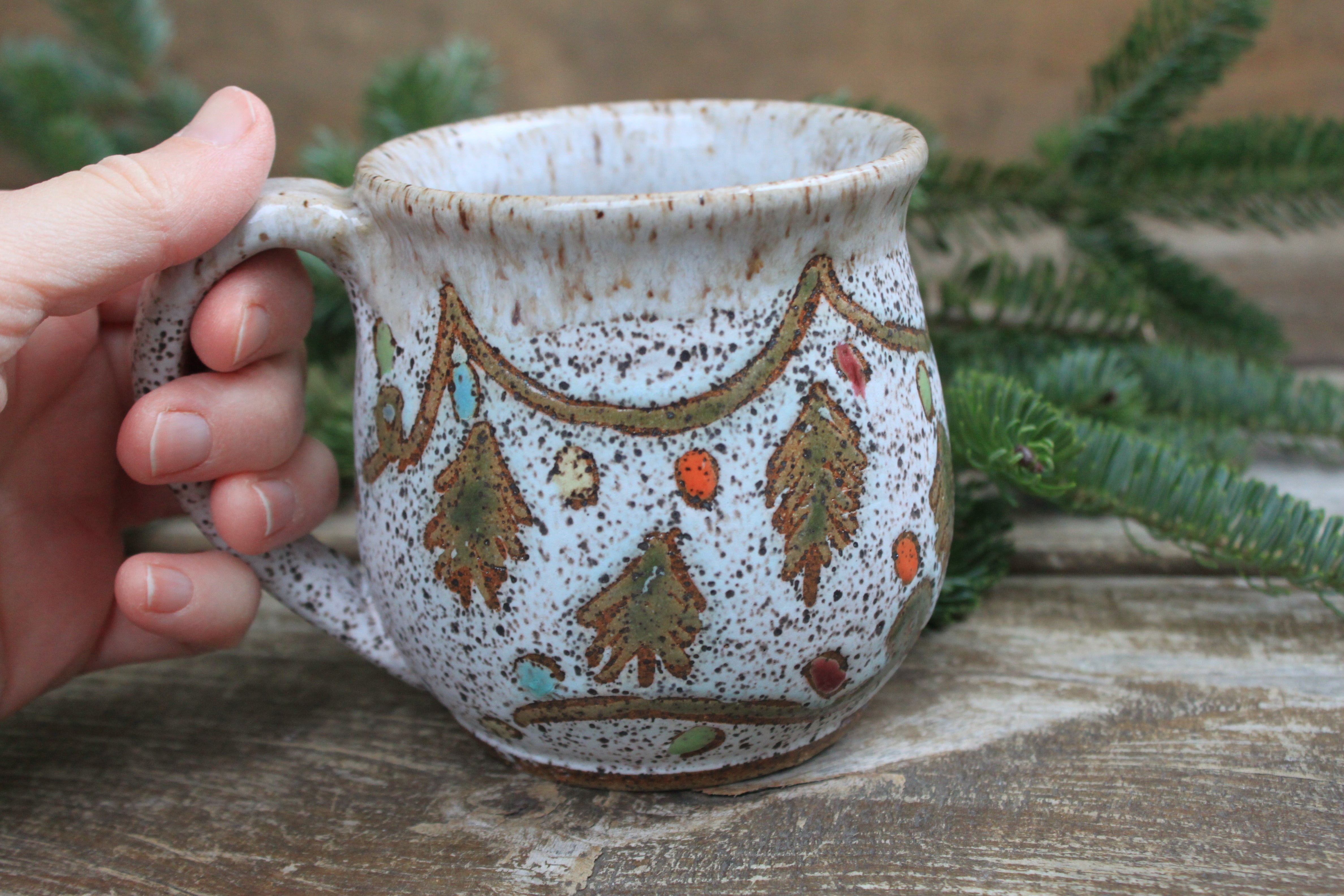 Twinkly Lights and Evergreens Mug, 16 oz