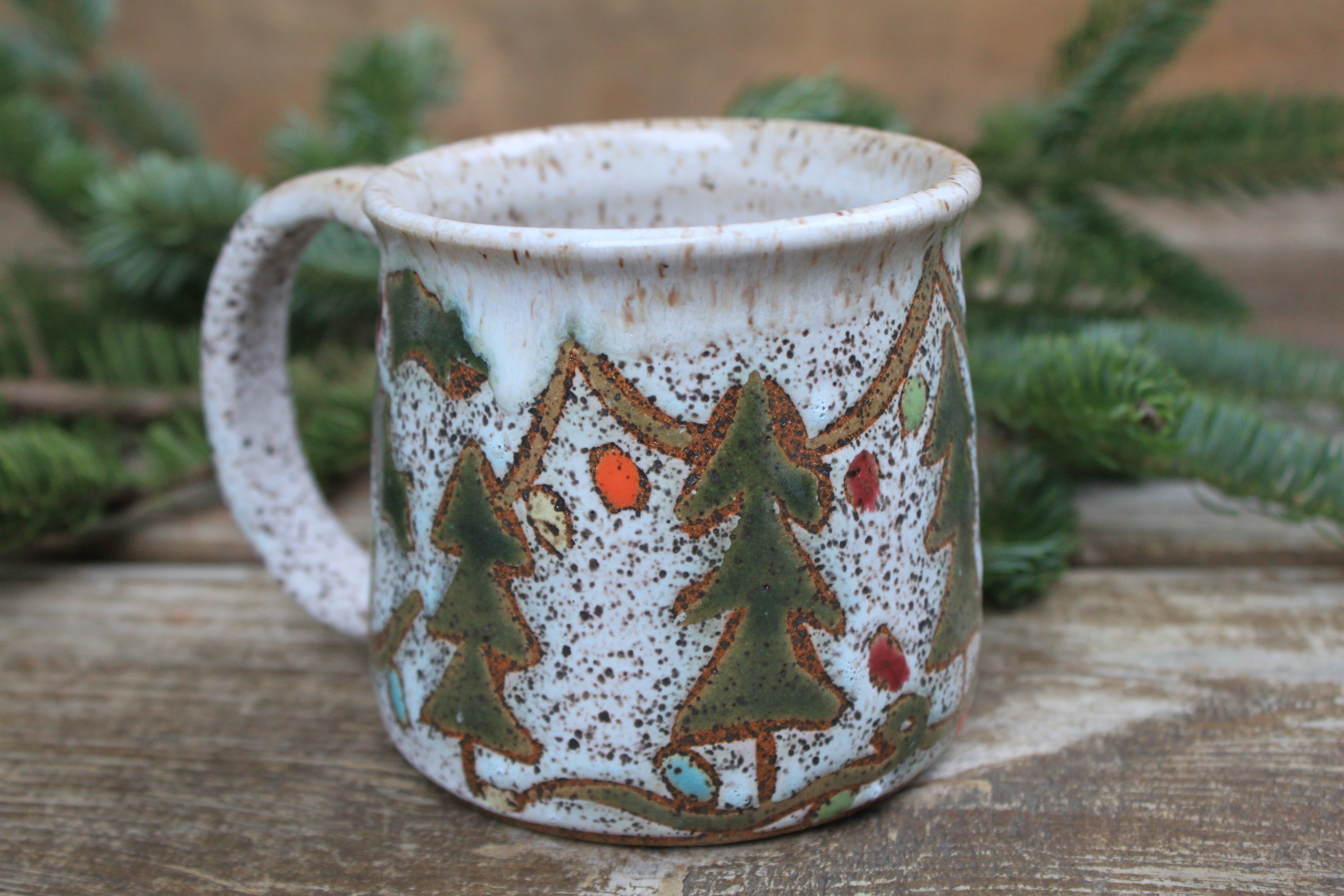 Twinkly Lights, Evergreen and Holly Mug, 15 oz