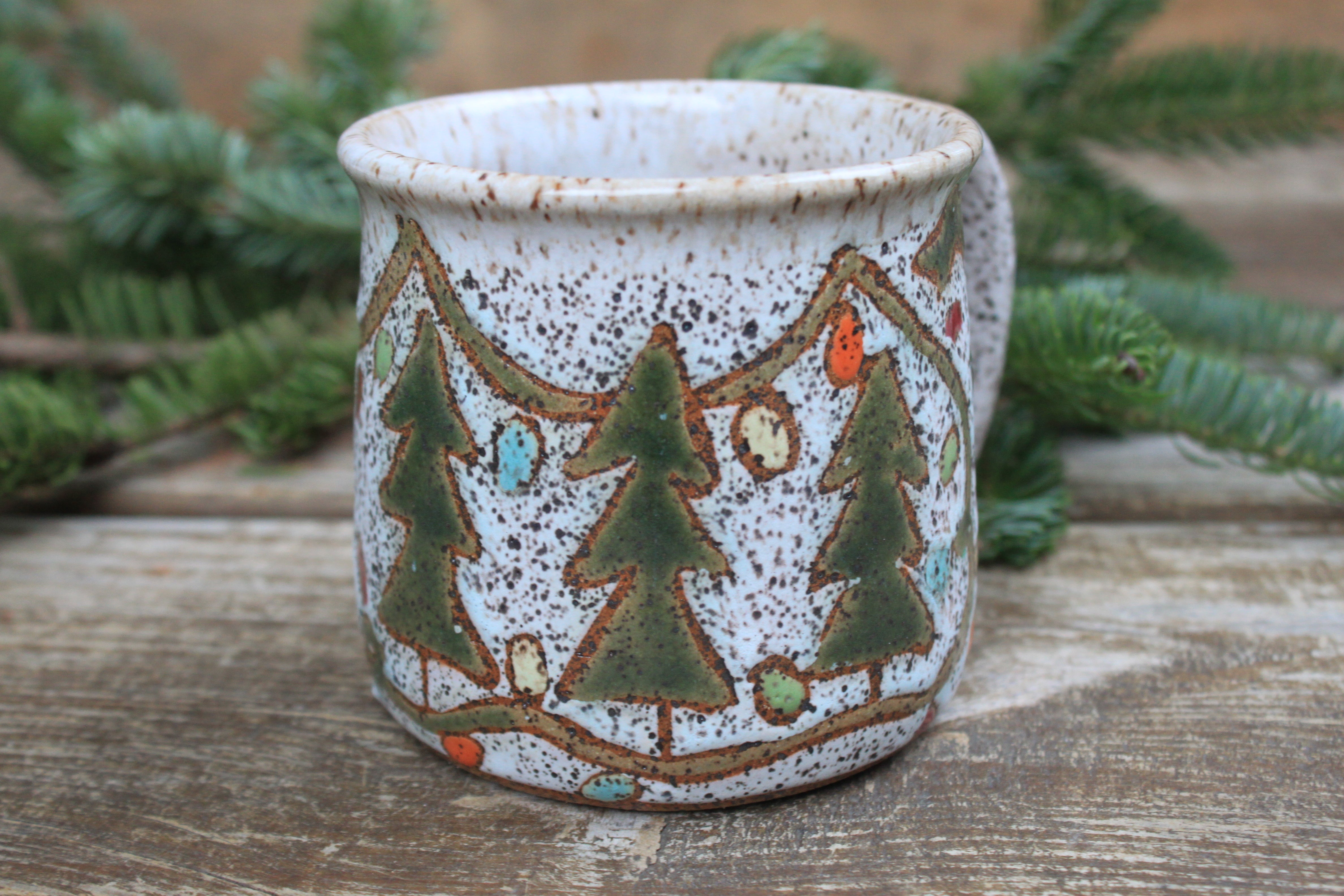 Twinkly Lights, Evergreen and Holly Mug, 15 oz