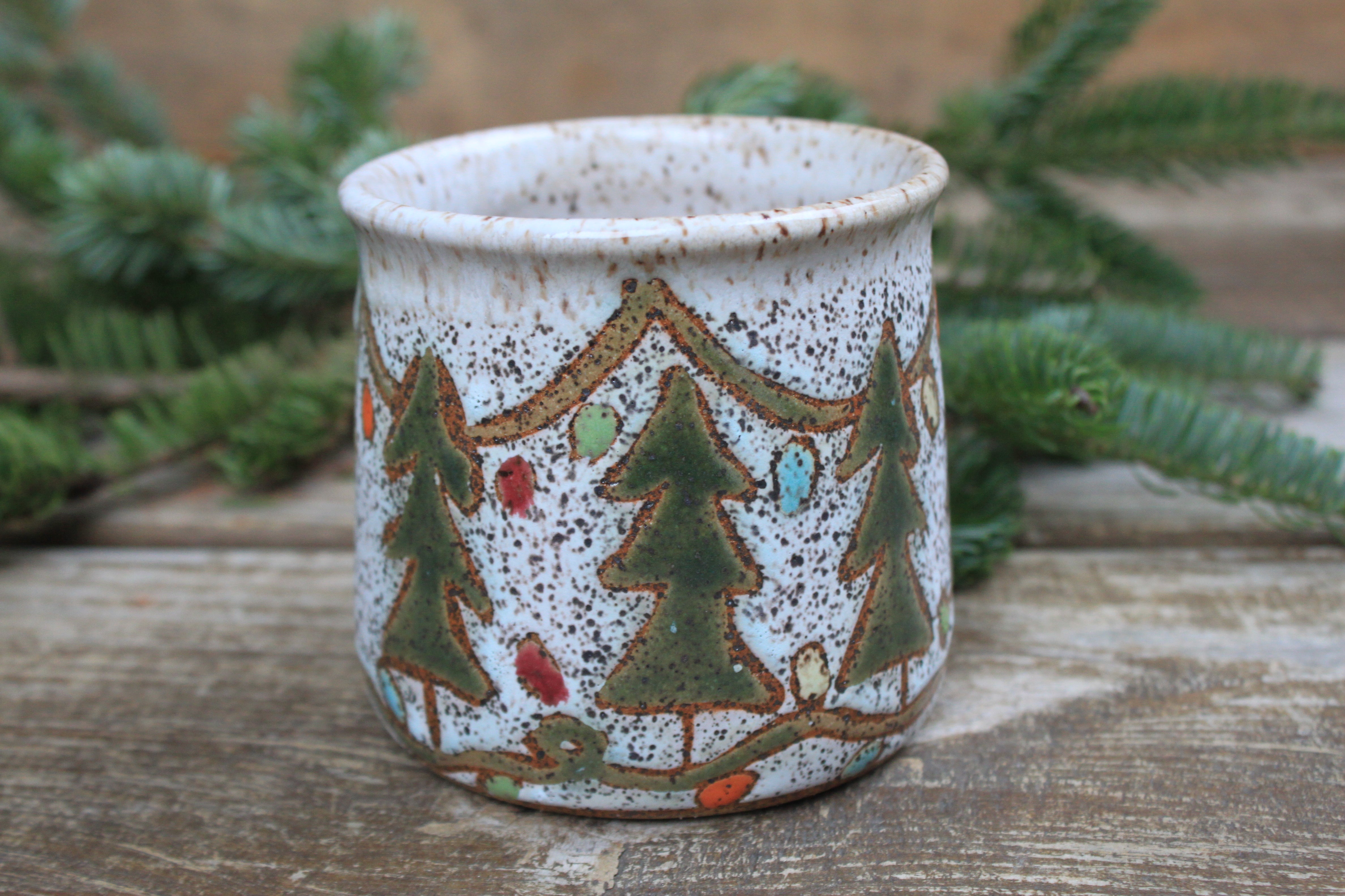 Twinkly Lights, Evergreen and Holly Mug, 15 oz