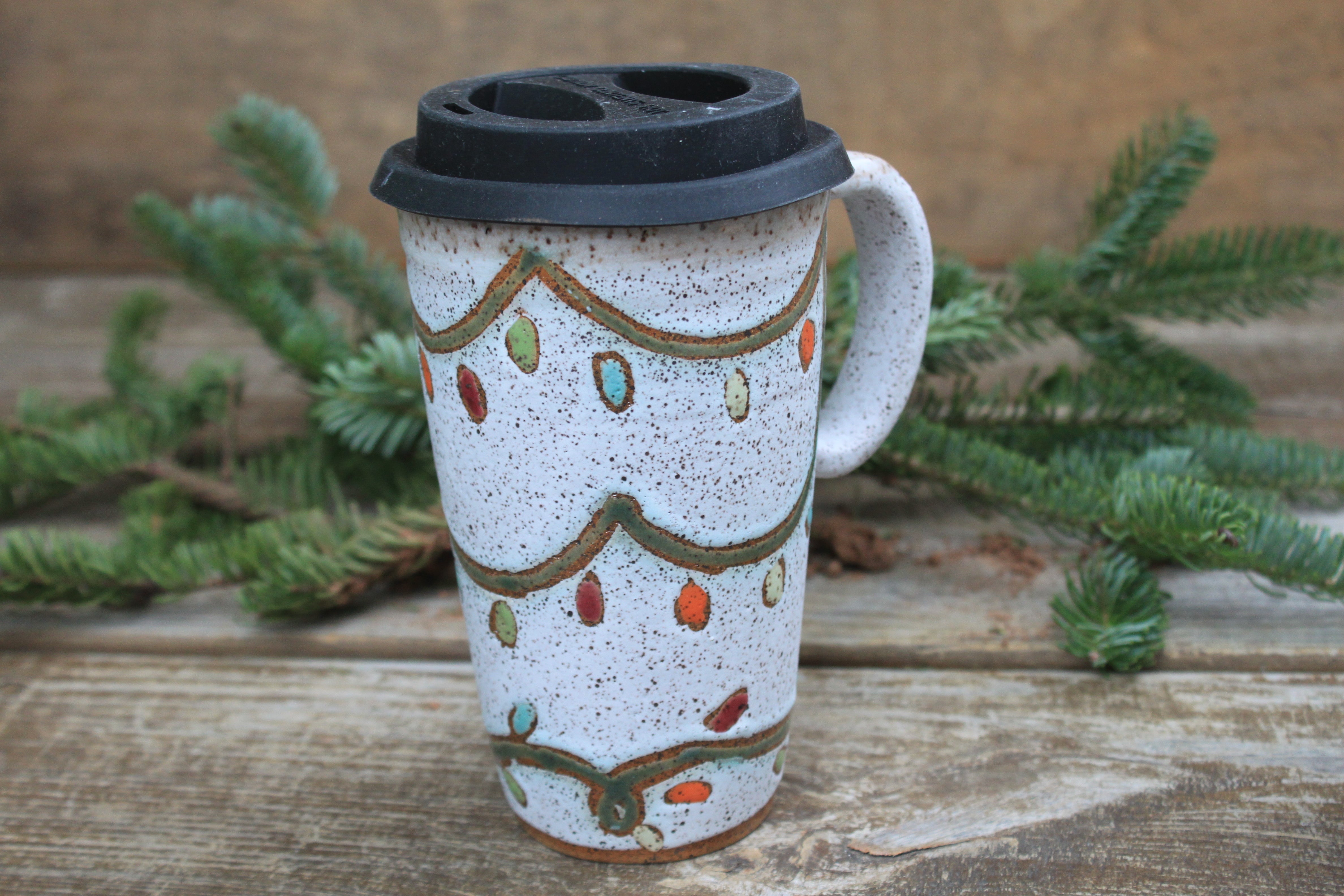 Twinkly Lights Handled Travel Mug, 17 oz