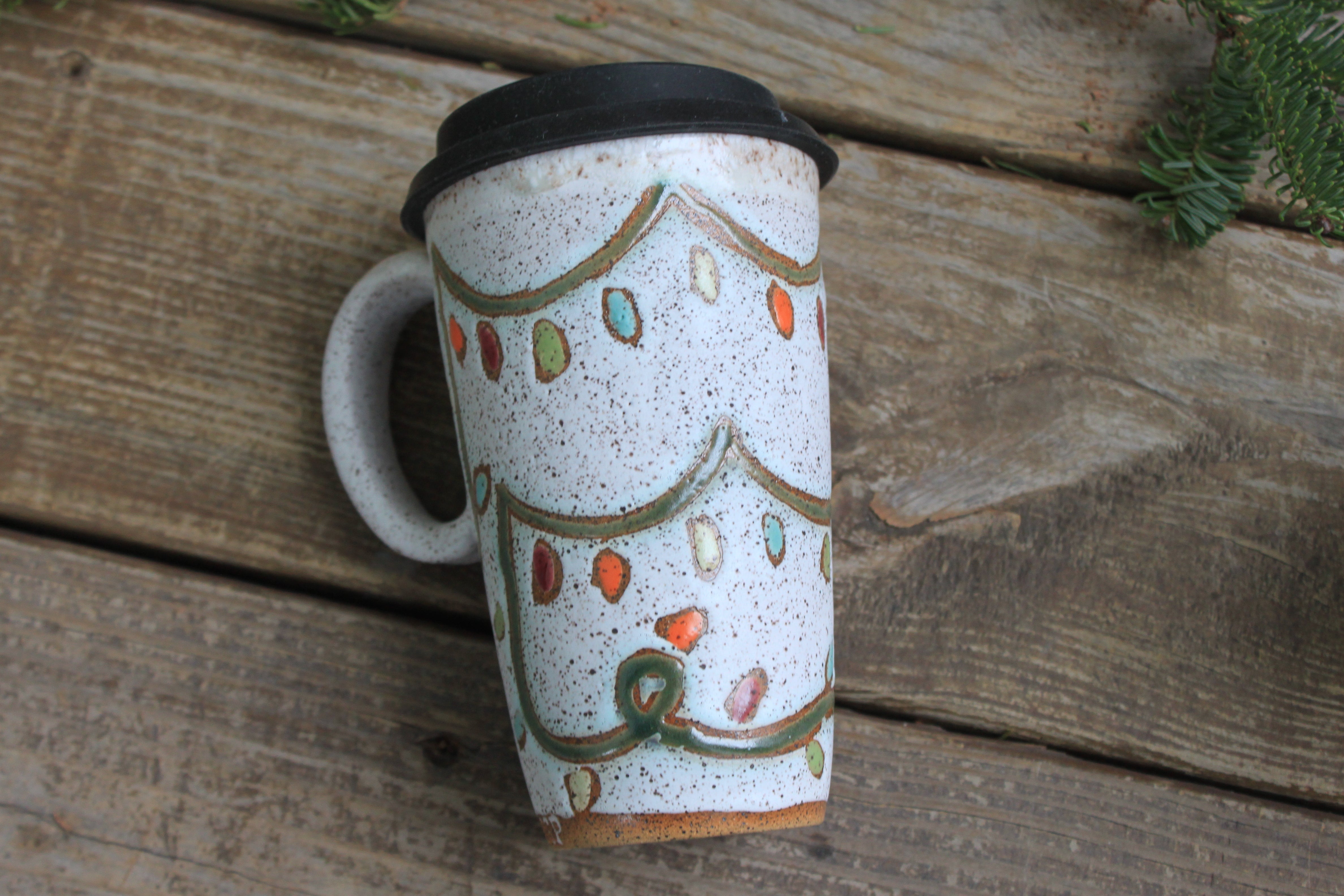 Twinkly Lights Handled Travel Mug, 17 oz