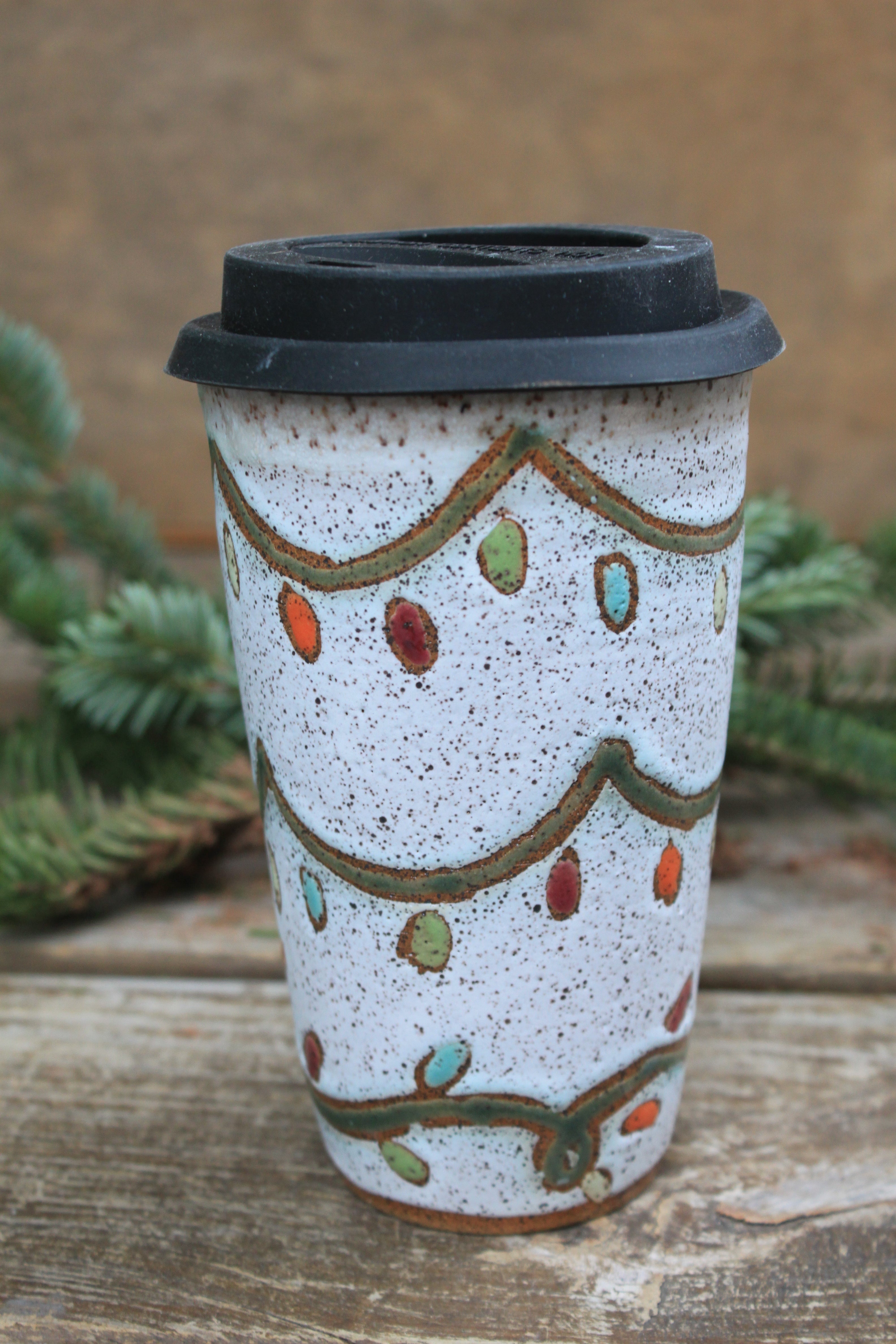 Twinkly Lights Handled Travel Mug, 17 oz