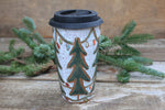 Load image into Gallery viewer, Twinkly Lights, Holly and Evergreens Handled Travel Mug, 19 oz
