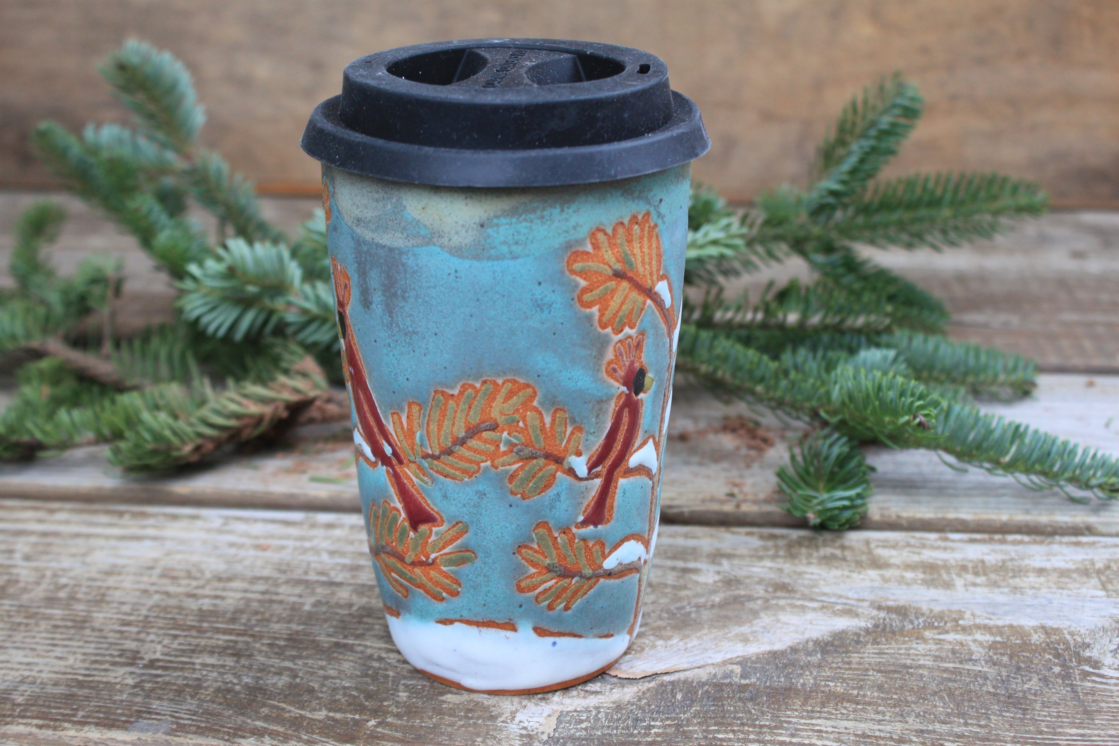 Cardinals in a Snowy Forest Handled Travel Mug (without a handle), 18 oz