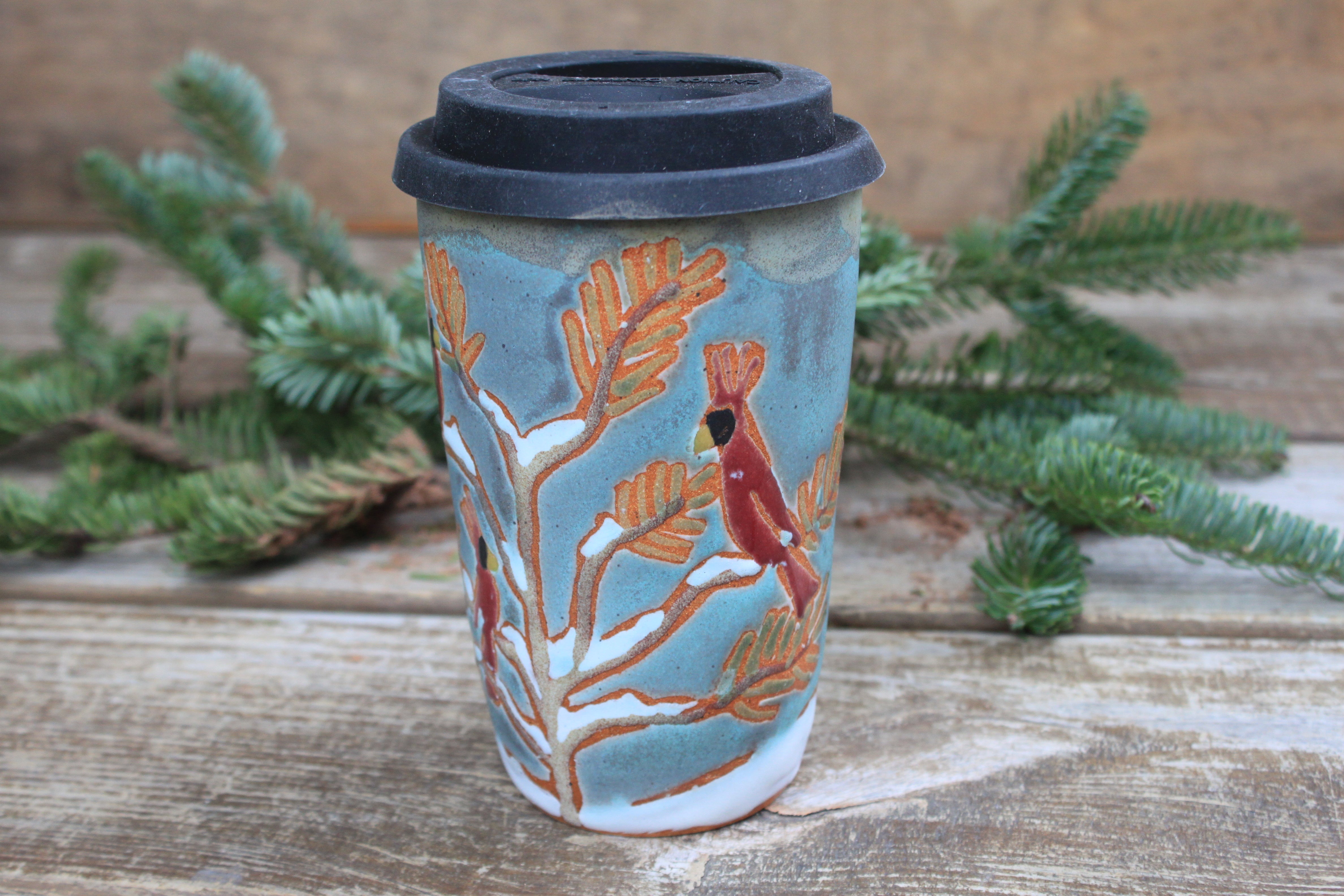 Cardinals in a Snowy Forest Handled Travel Mug (without a handle), 18 oz