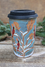 Load image into Gallery viewer, Cardinals in a Snowy Forest Handled Travel Mug (without a handle), 18 oz
