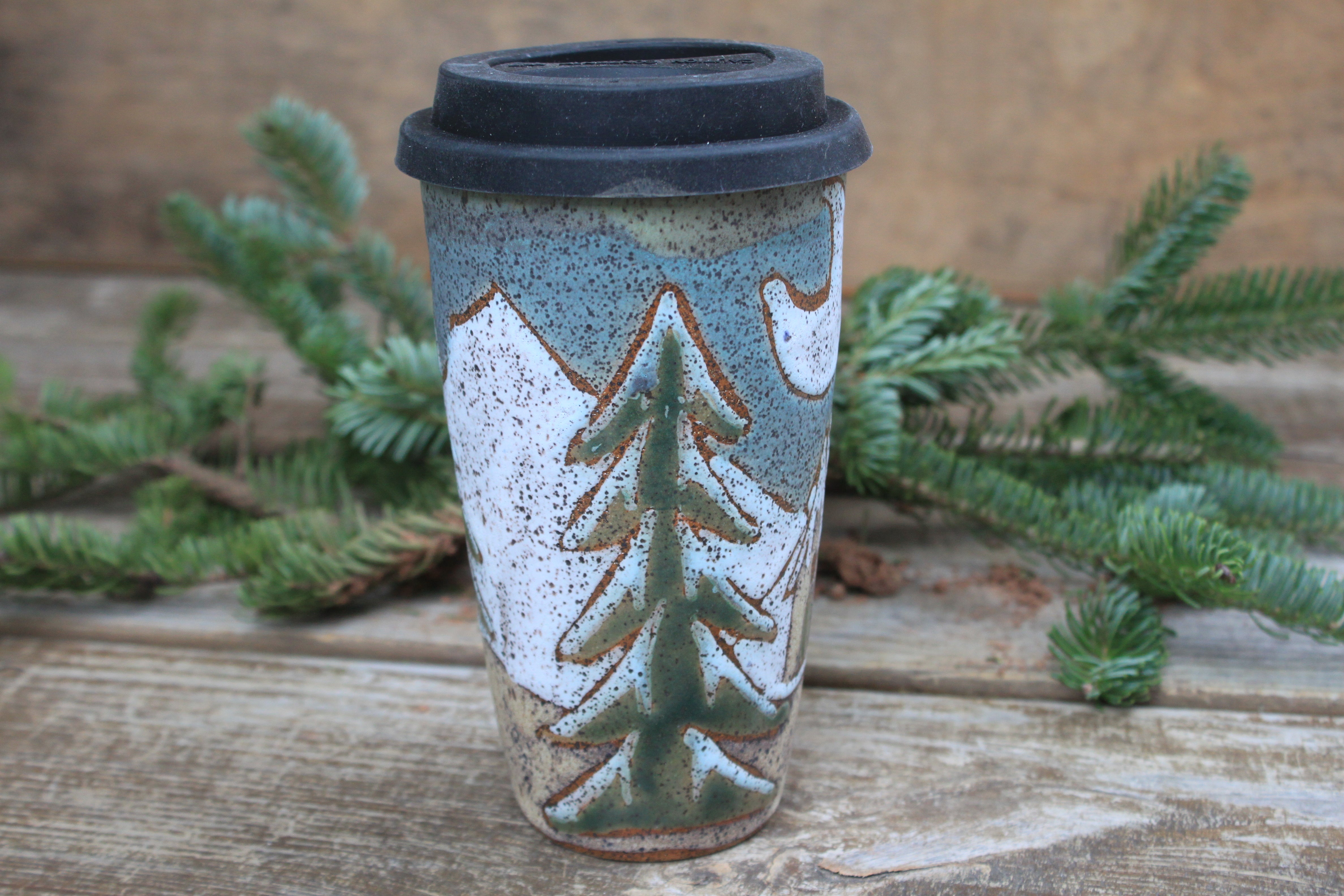 Snowy Cabin Forest Travel Mug, 19 oz