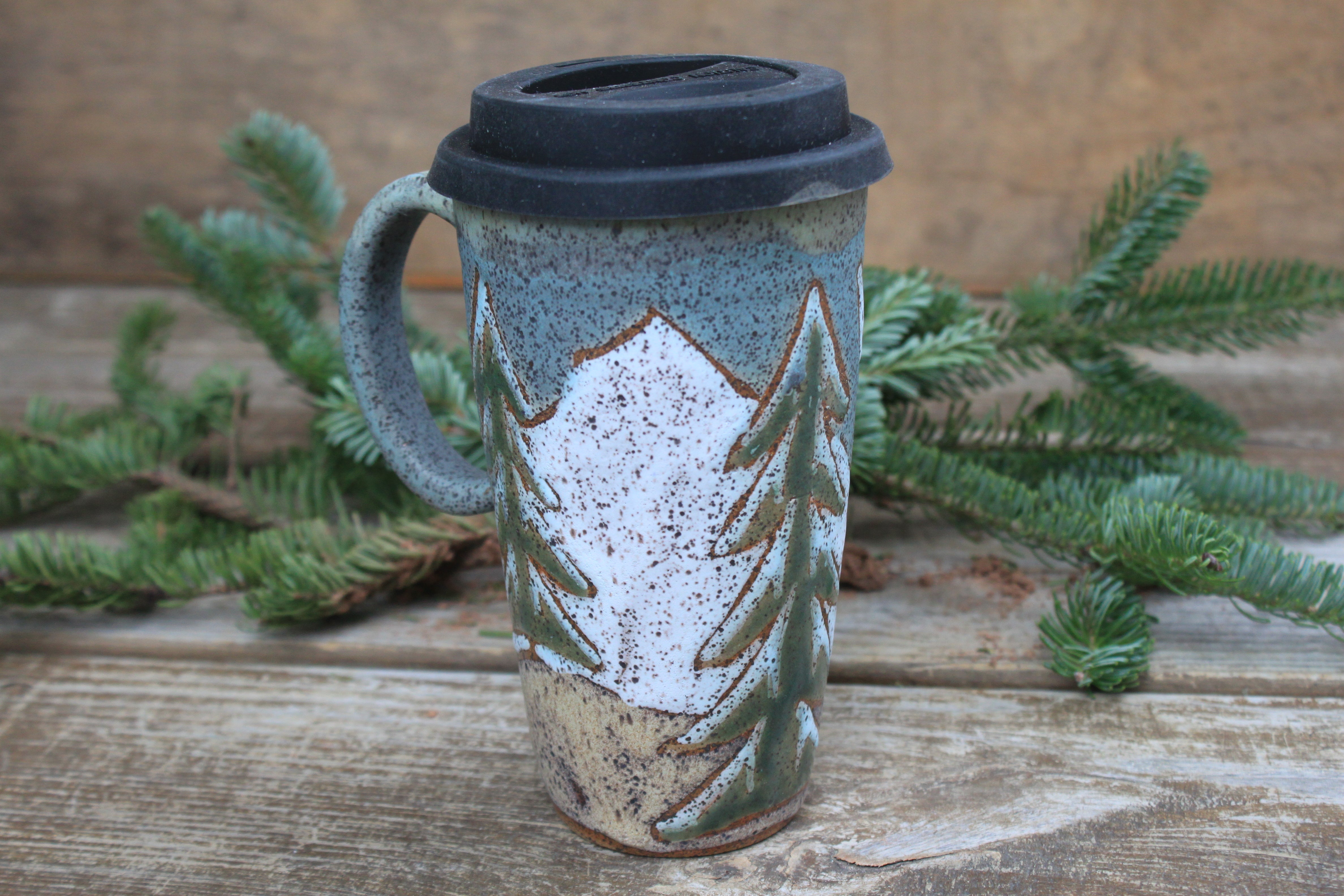 Snowy Cabin Forest Travel Mug, 19 oz