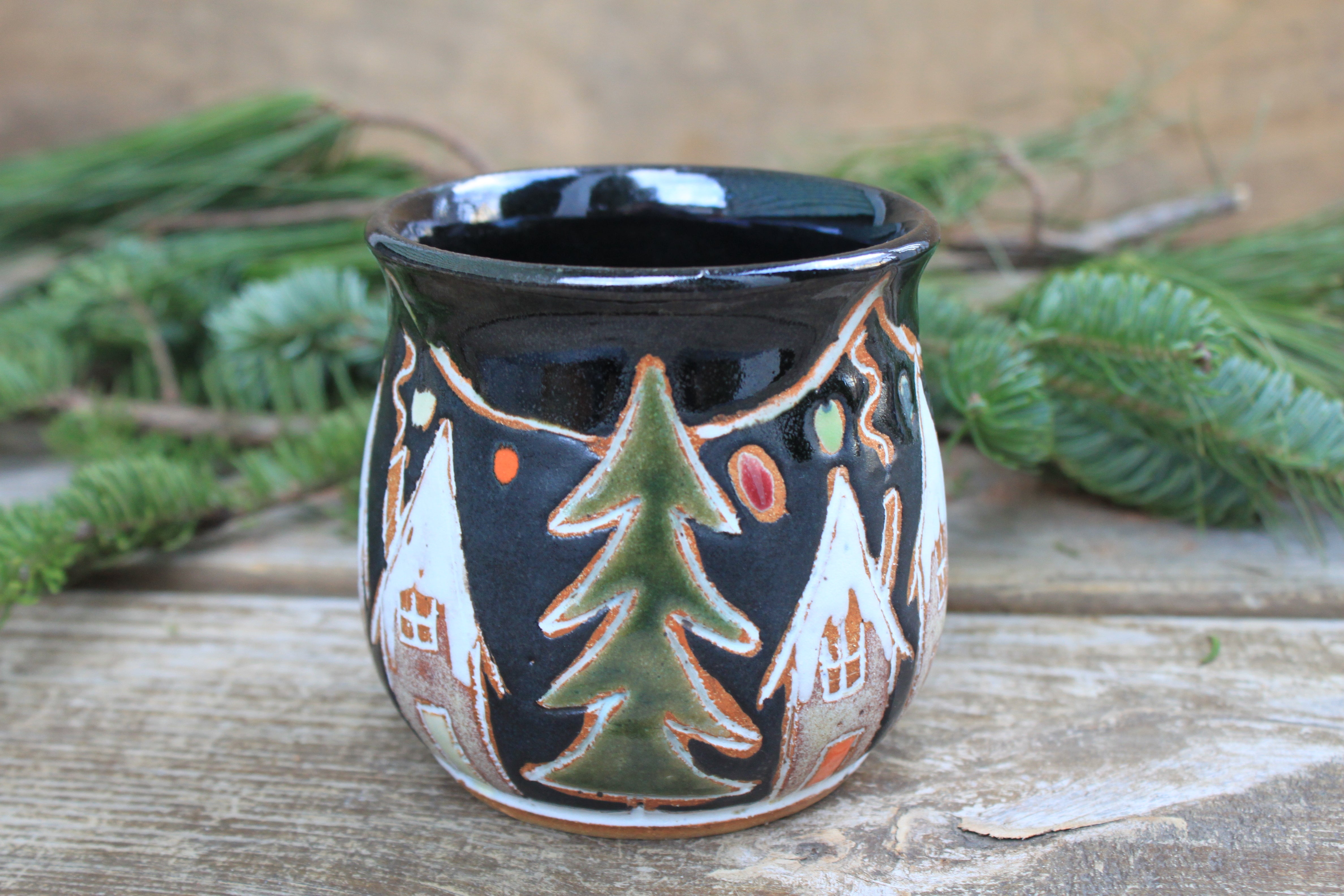 Snowy Ginger Bread House Village Mug, 16 oz