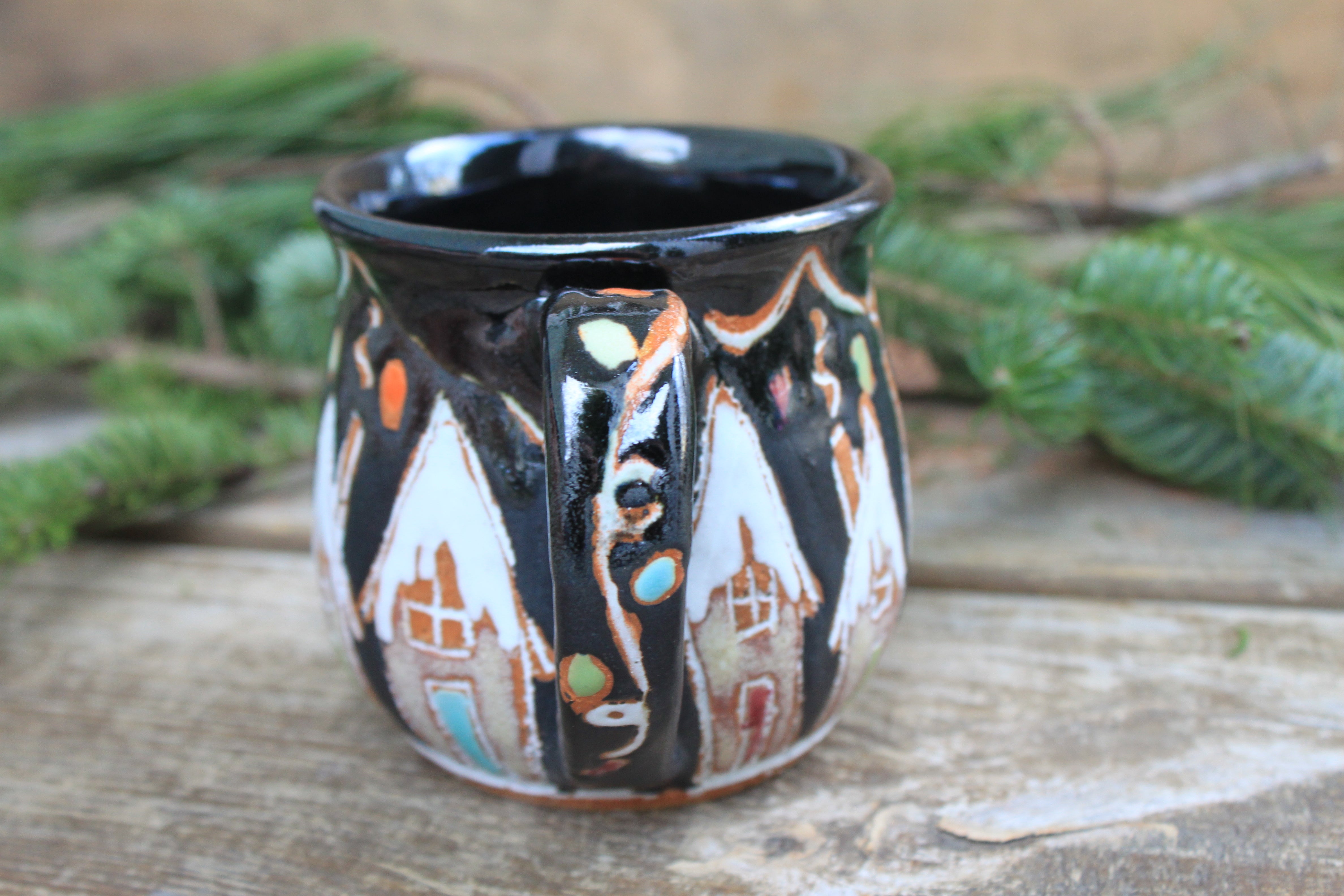 Snowy Ginger Bread House Village Mug, 16 oz