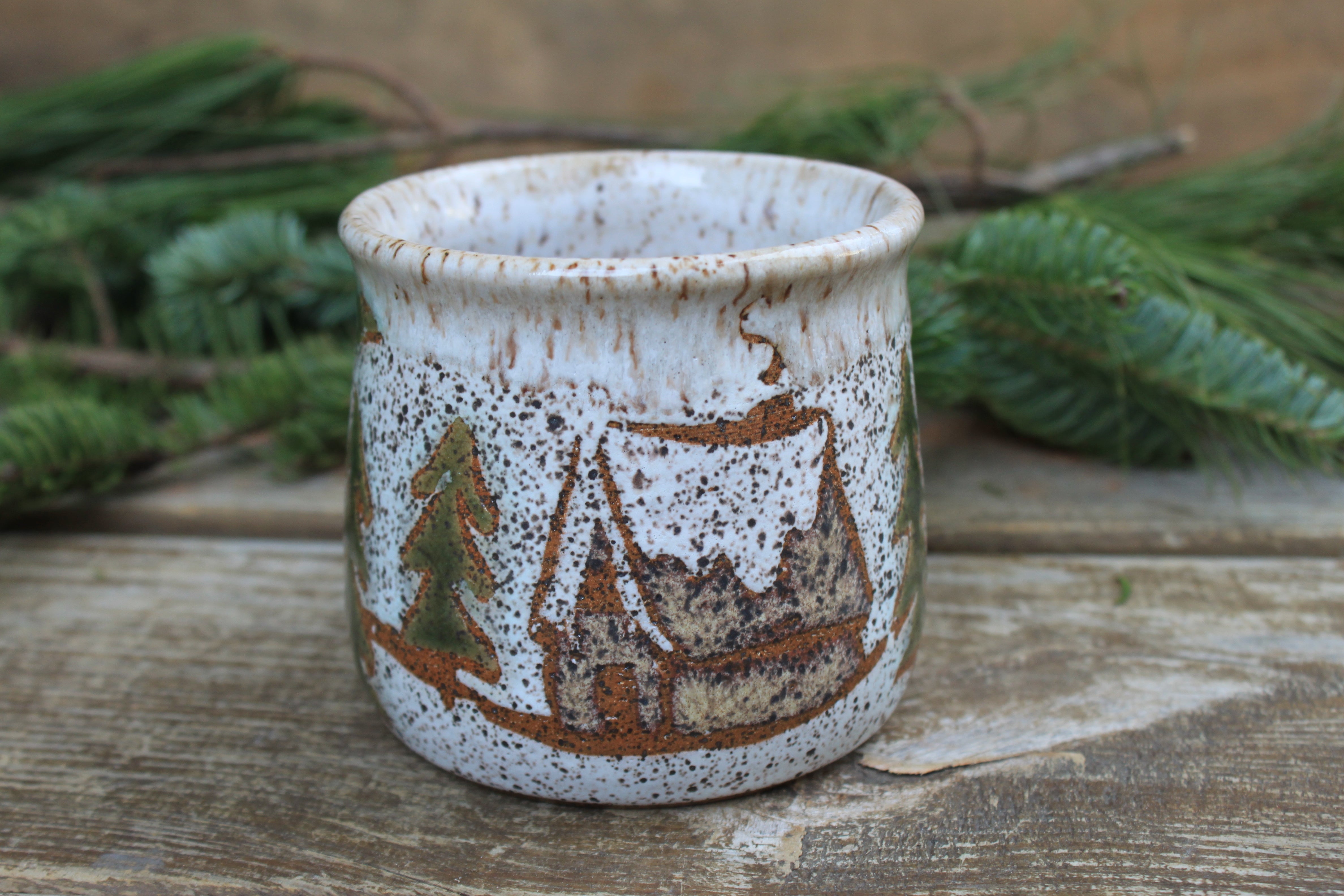 Snowy Cabin in Evergreen and Holly Grove Mug, 15 oz