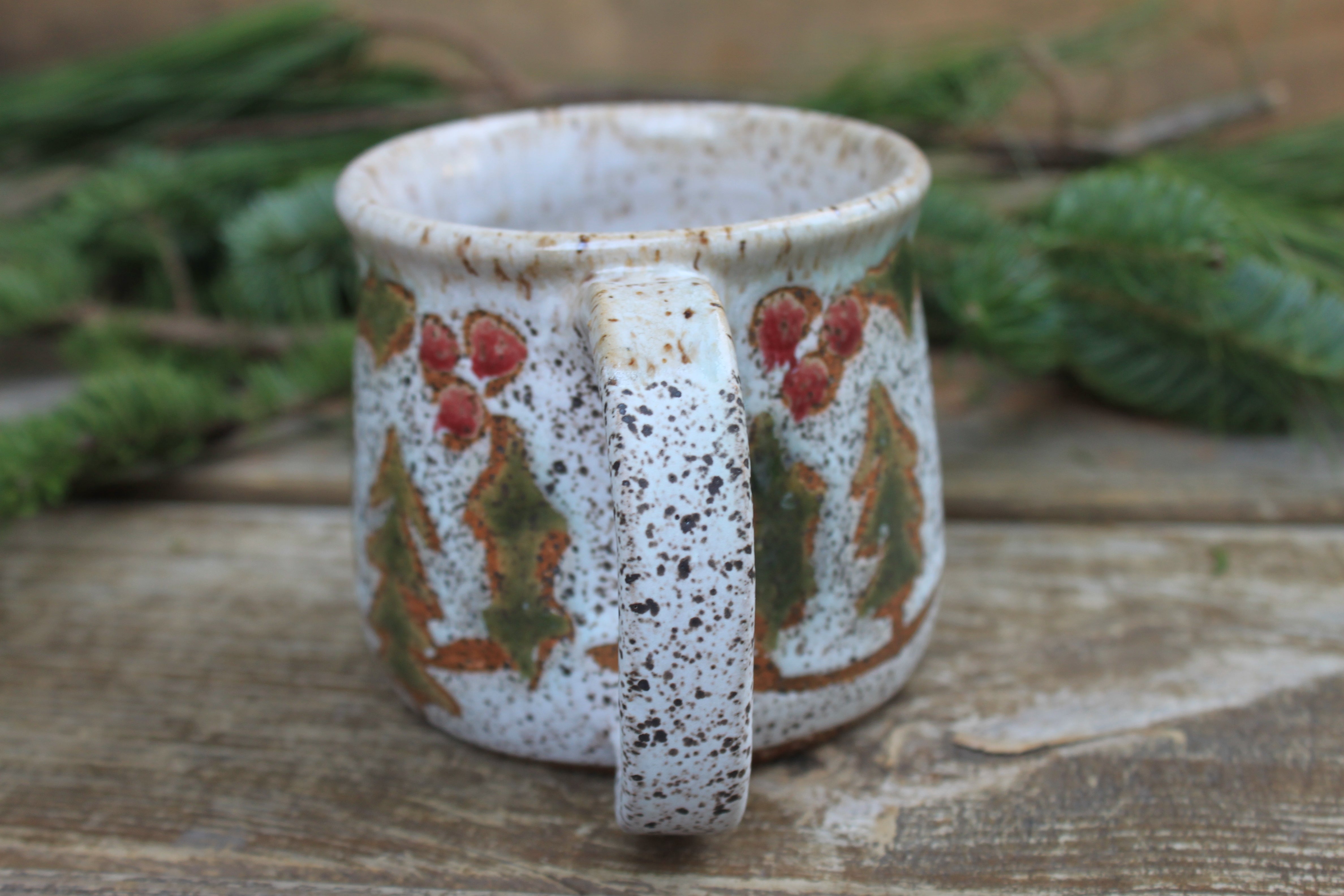 Snowy Cabin in Evergreen and Holly Grove Mug, 15 oz