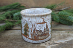Load image into Gallery viewer, Snowy Cabin in Evergreen and Holly Grove Mug, 15 oz

