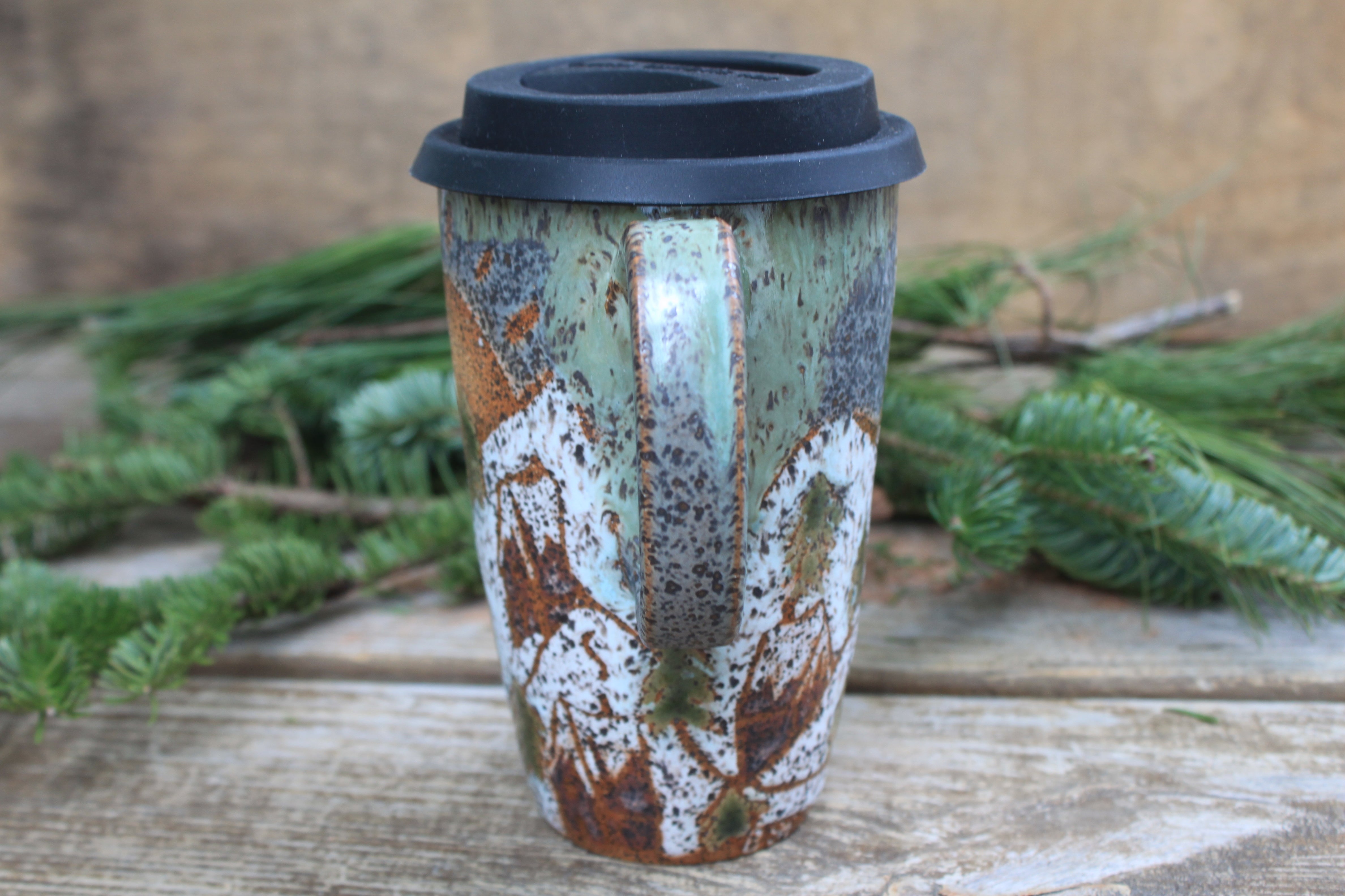 Cardinals on a Snowy Slope Handled Travel Mug, 17 oz