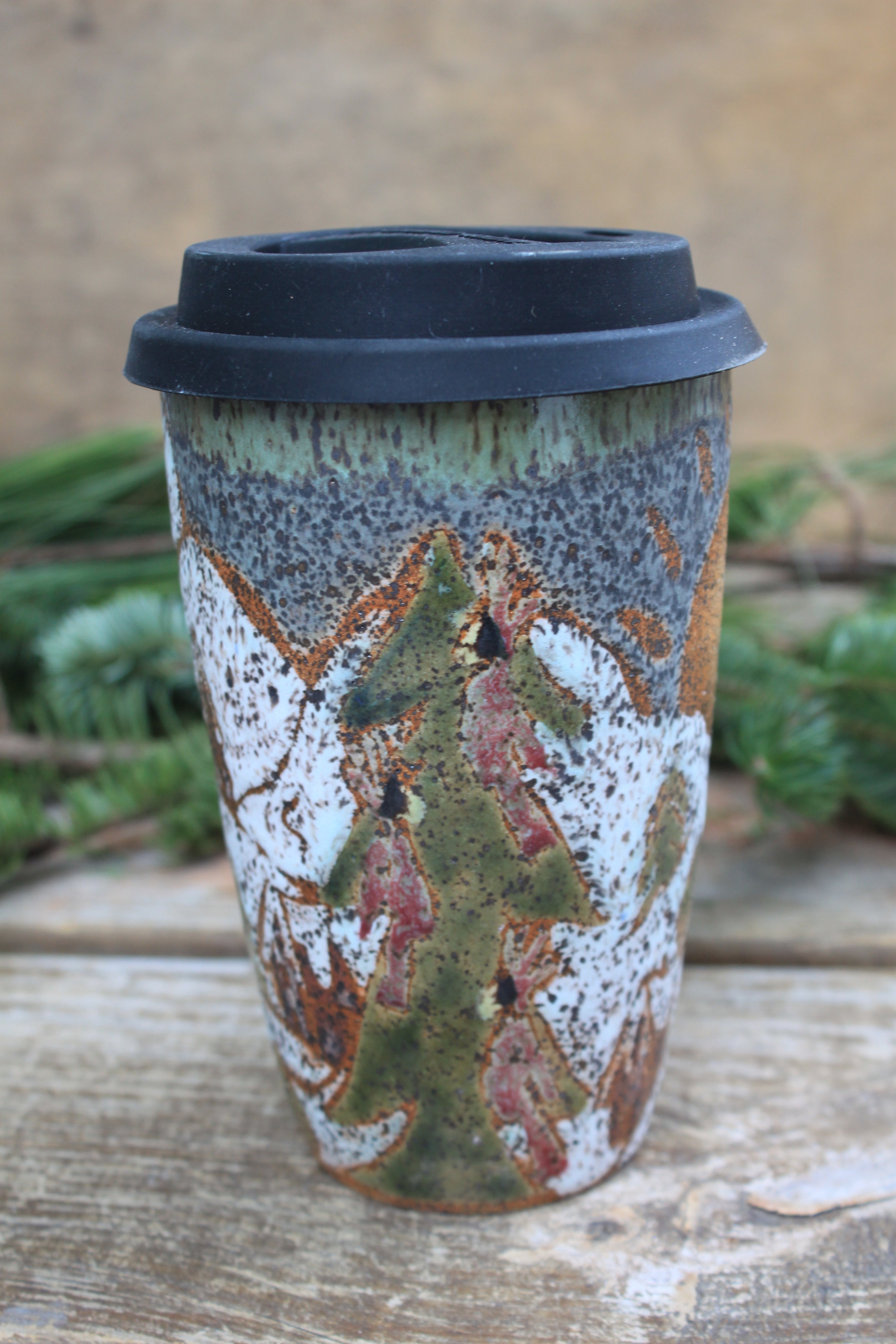 Cardinals on a Snowy Slope Handled Travel Mug, 17 oz