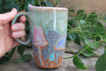 Load image into Gallery viewer, Mushroom Madness Carved Handled Travel Mug, 14 oz
