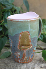 Load image into Gallery viewer, Mushroom Madness Carved Handled Travel Mug, 14 oz

