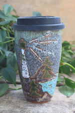 Load image into Gallery viewer, Acadia National Park Coastal Cliffs and Sailboat Handled Travel Mug, 18 oz
