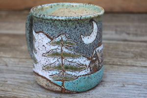 Snowy Cabin Forest Nights Mug, 20 oz