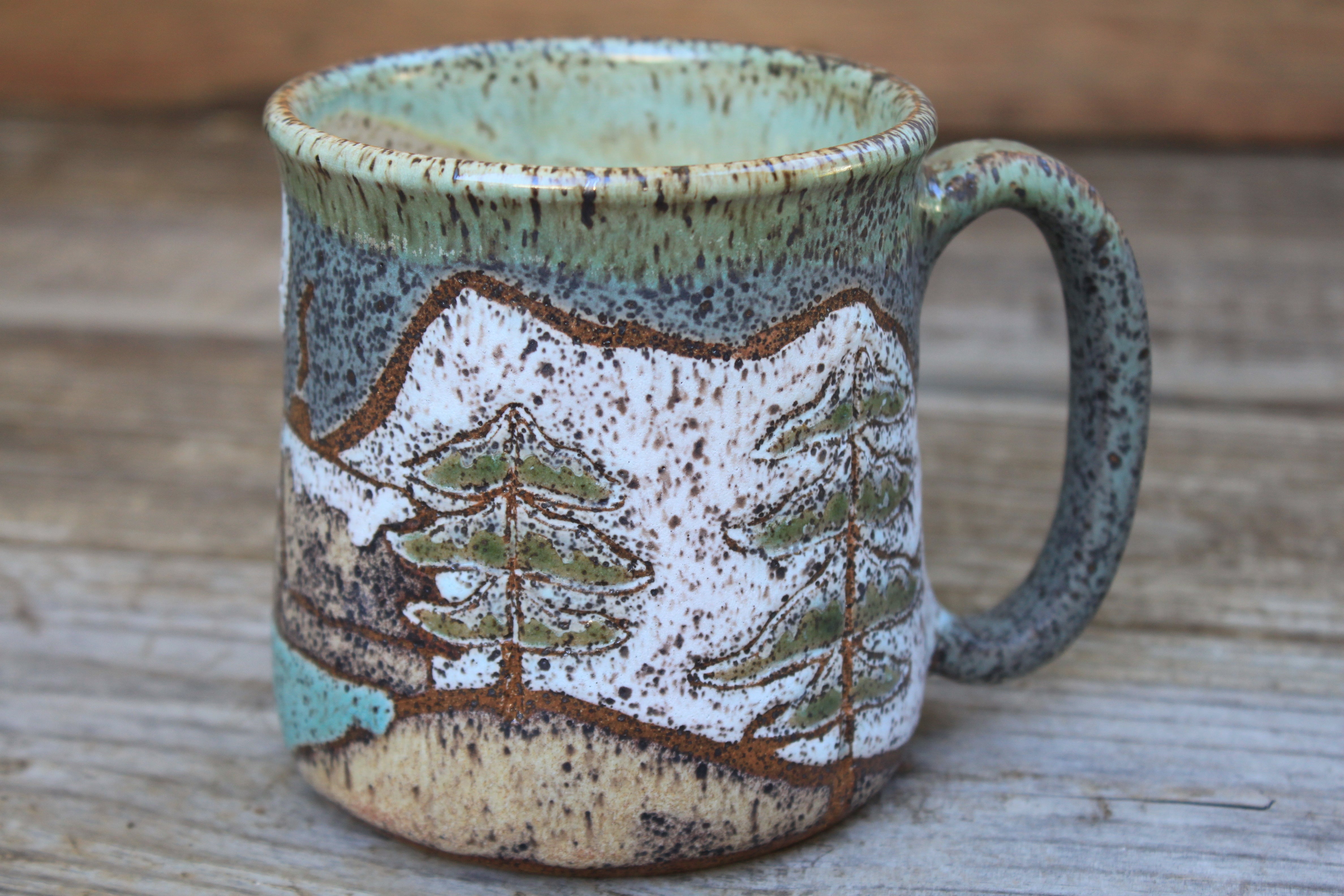 Snowy Cabin Forest Nights Mug, 20 oz