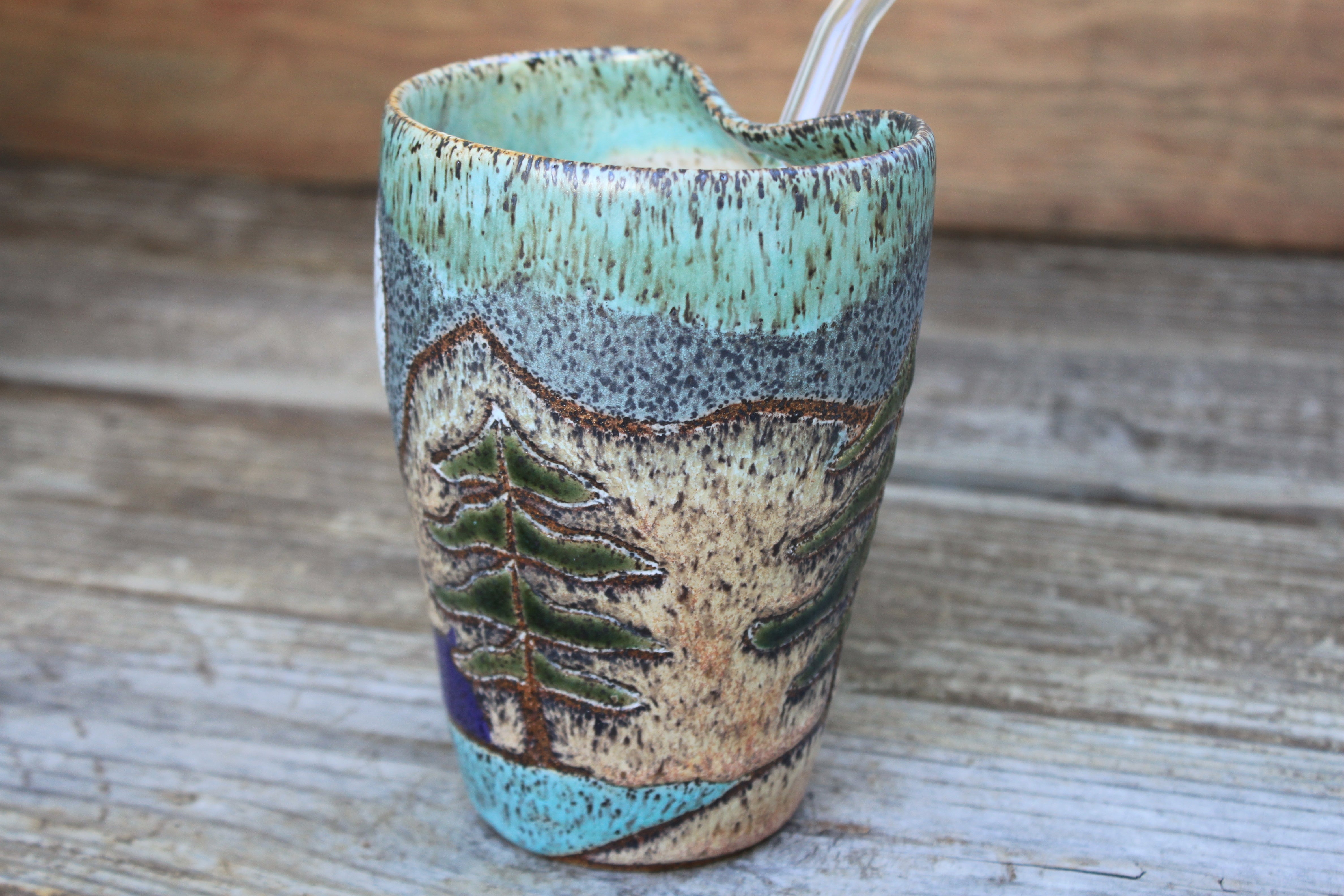 Camping in Redwood Grove Carved Straw Cup, 19 oz