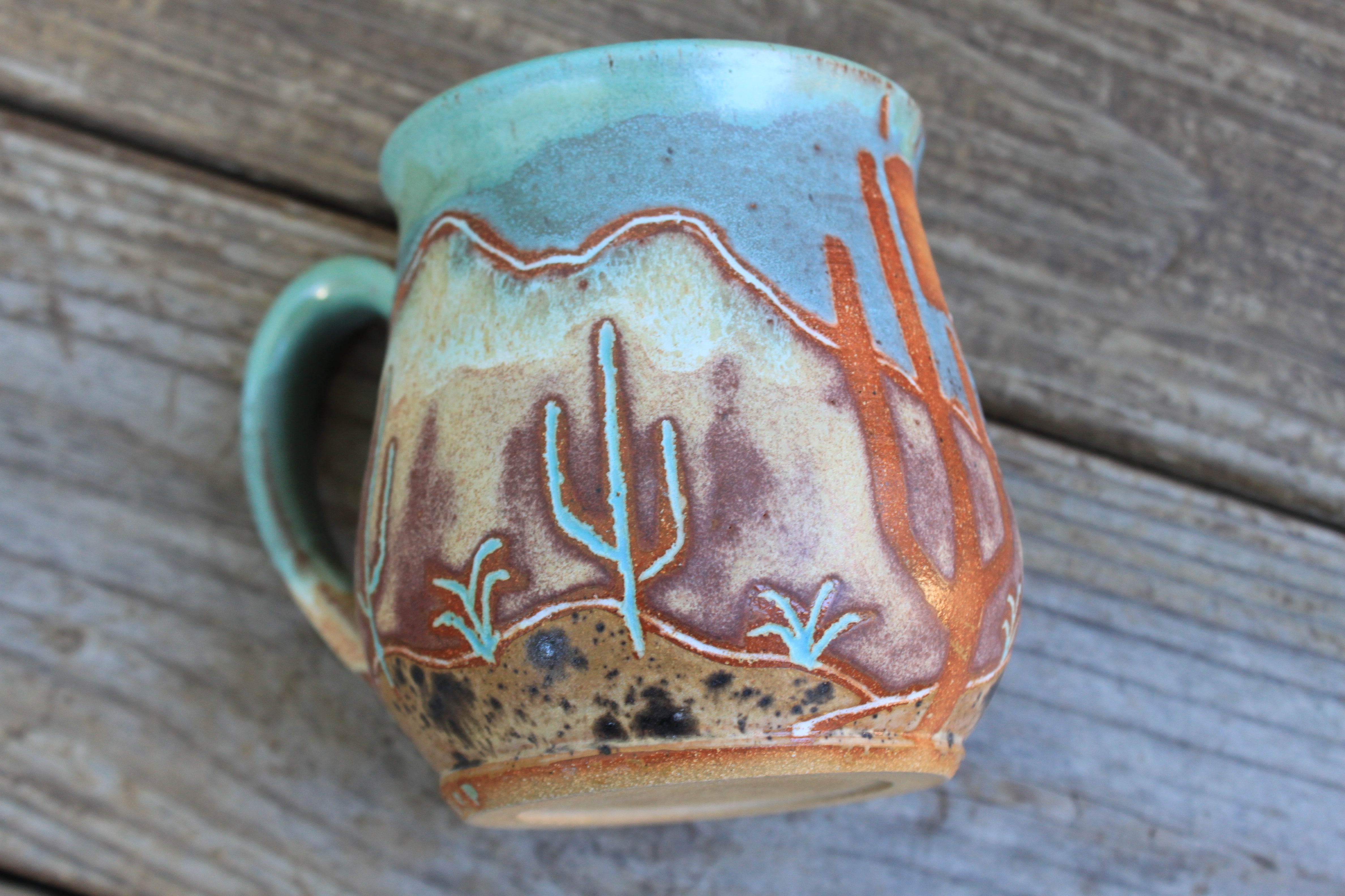 Carved Desert Mountain Sunset Mug, 23 oz