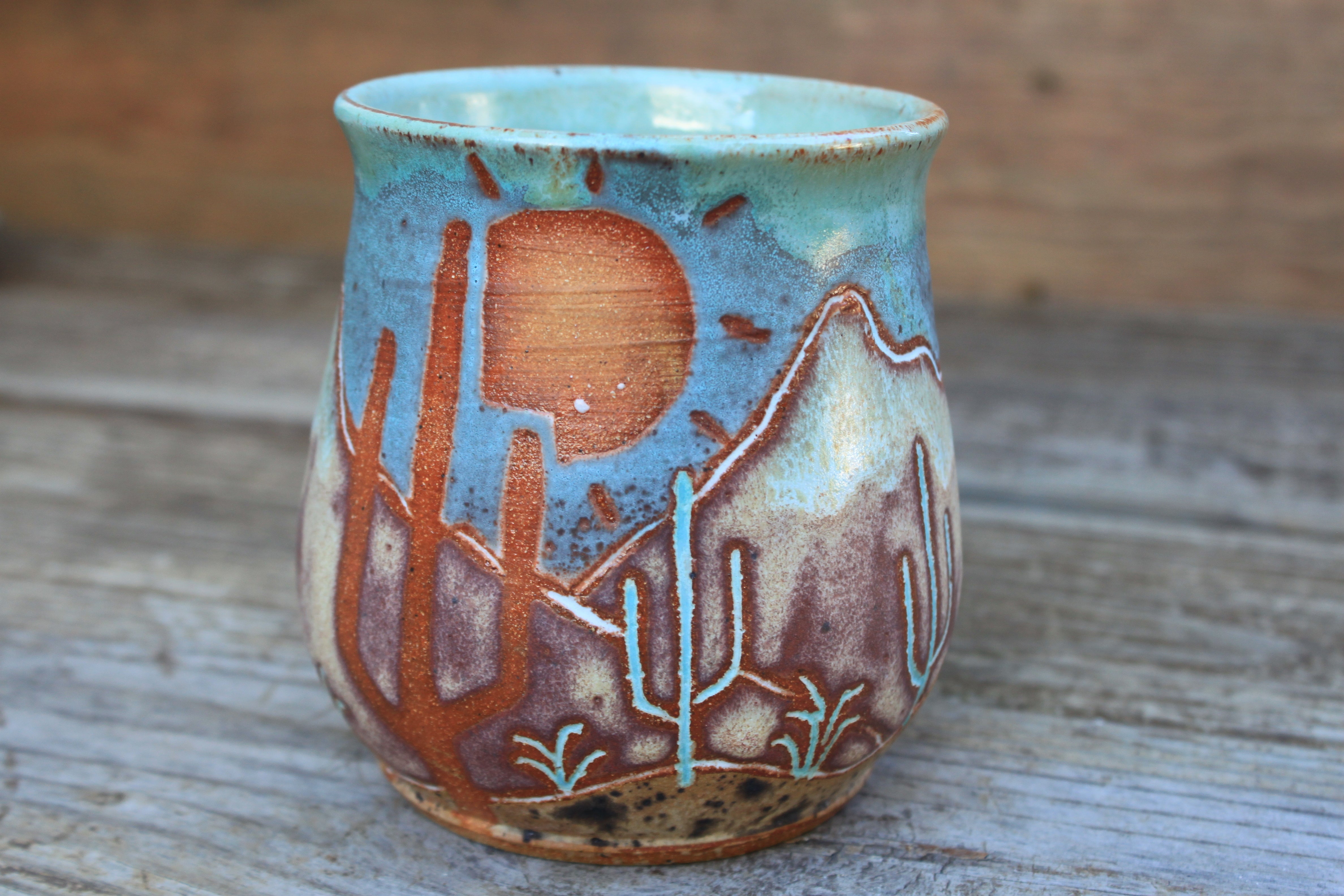 Carved Desert Mountain Sunset Mug, 23 oz