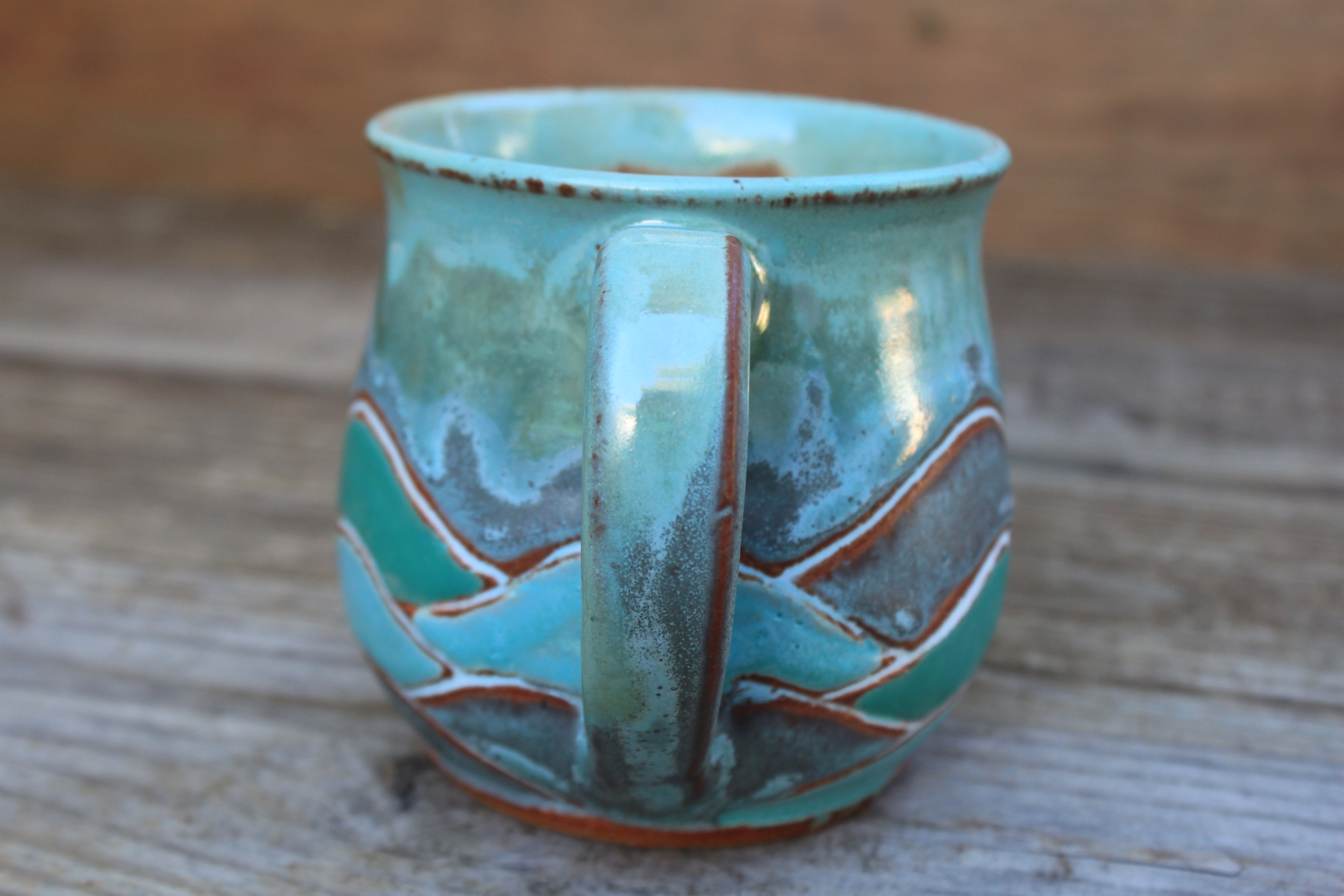 Wavy Ocean Days Carved Mug, 17 oz