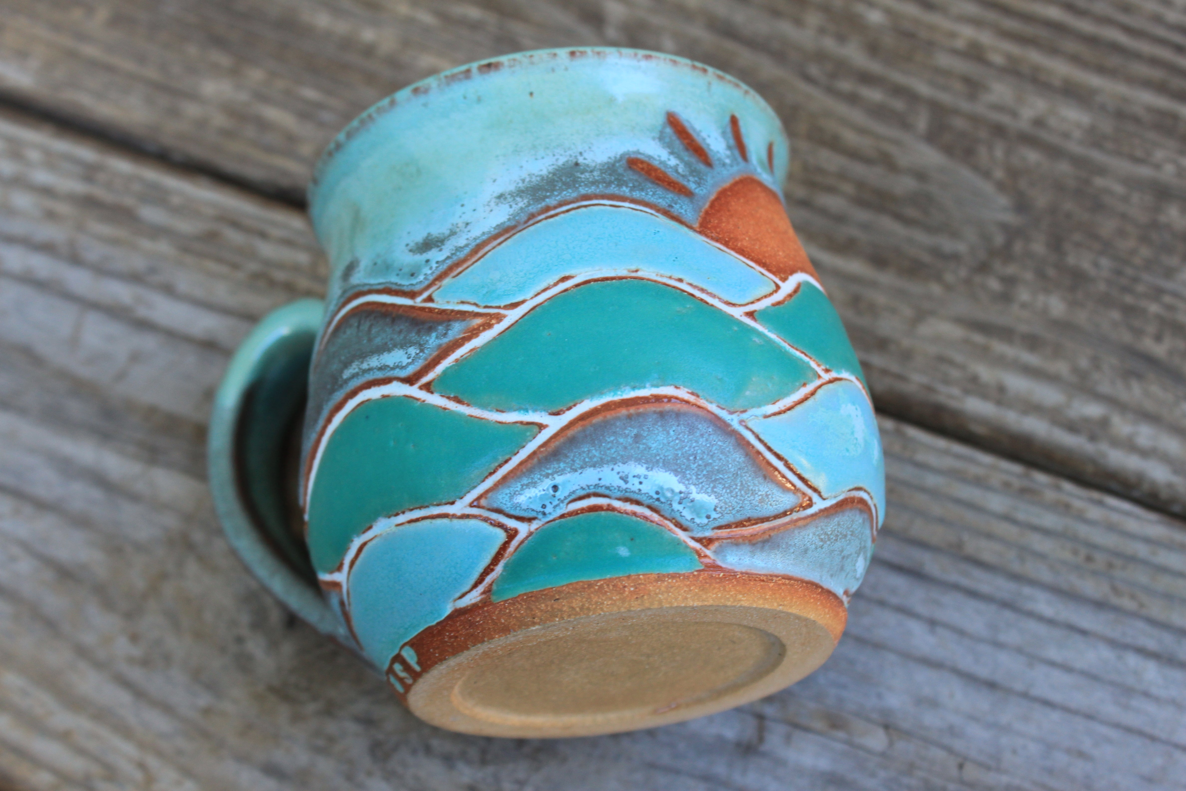 Wavy Ocean Days Carved Mug, 17 oz