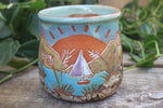 Load image into Gallery viewer, Beachy Sand Dune Sunset and Sailboat Mug, 18 oz
