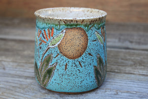 Bird of Paradise Turquoise Carved Mug, 21 oz