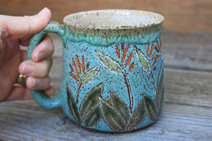 Bird of Paradise Turquoise Carved Mug, 21 oz