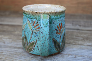 Bird of Paradise Turquoise Carved Mug, 21 oz