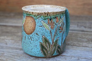 Bird of Paradise Turquoise Carved Mug, 21 oz