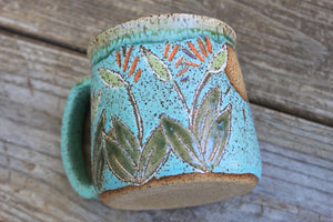 Bird of Paradise Turquoise Carved Mug, 21 oz