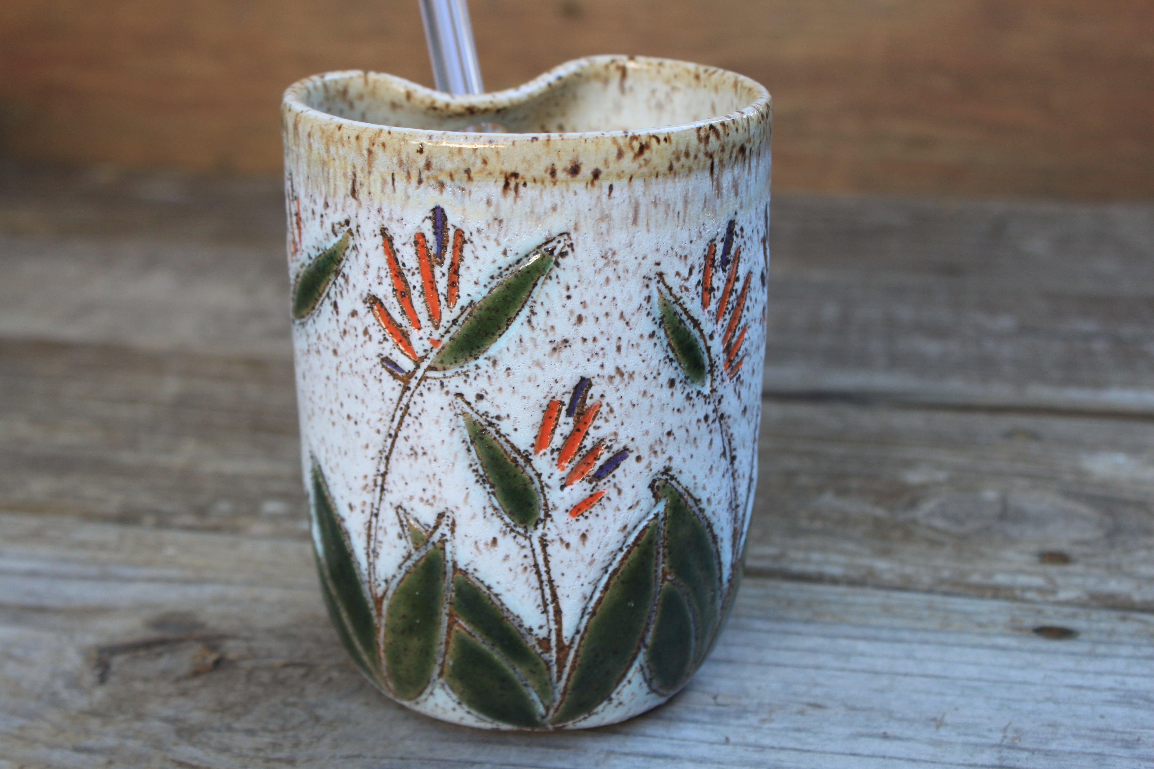 Bird of Paradise Carved Straw Cup, 20 oz