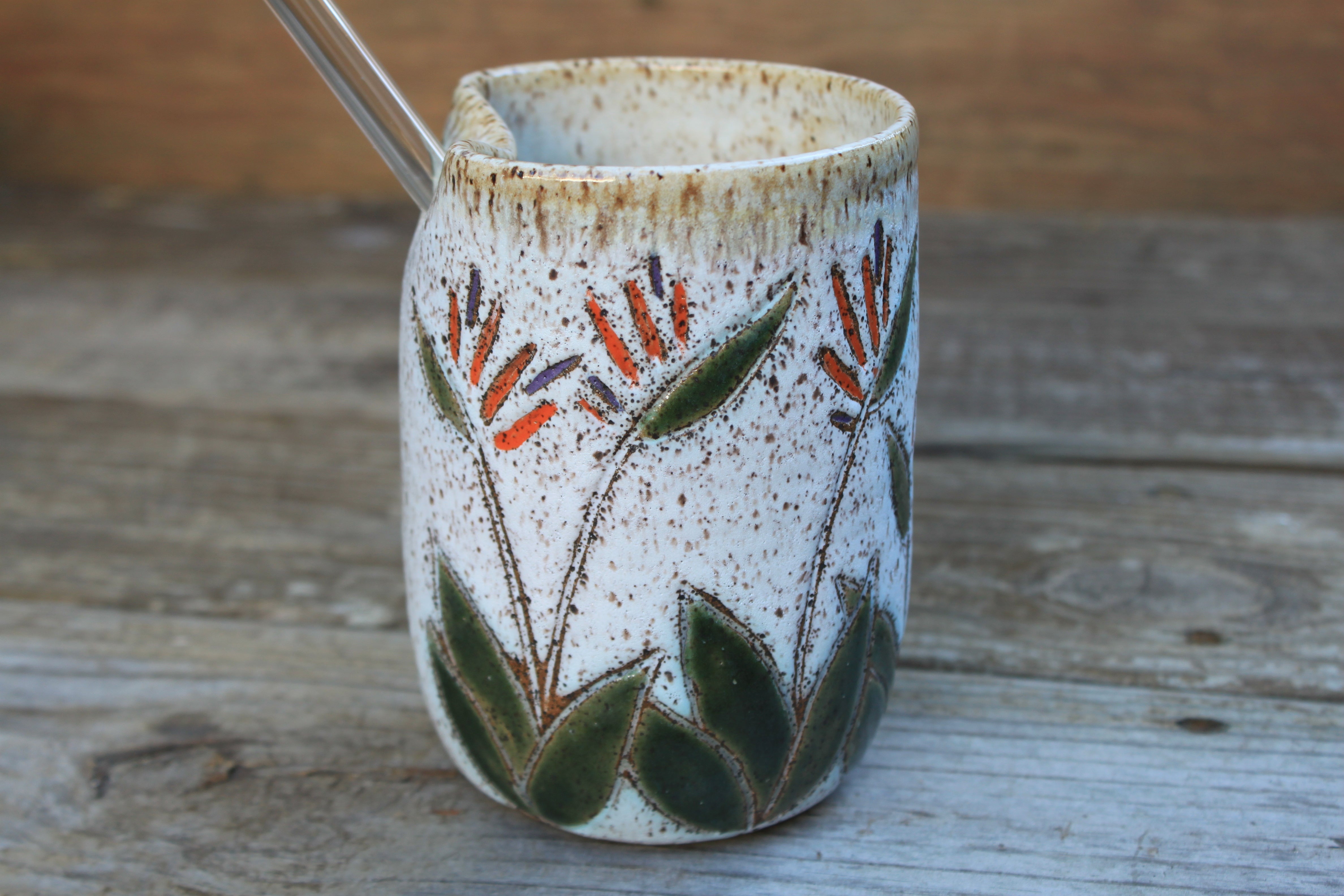 Bird of Paradise Carved Straw Cup, 20 oz