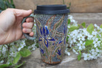 Load image into Gallery viewer, Iris Blooms Carved Handled Travel Mug, 16 oz
